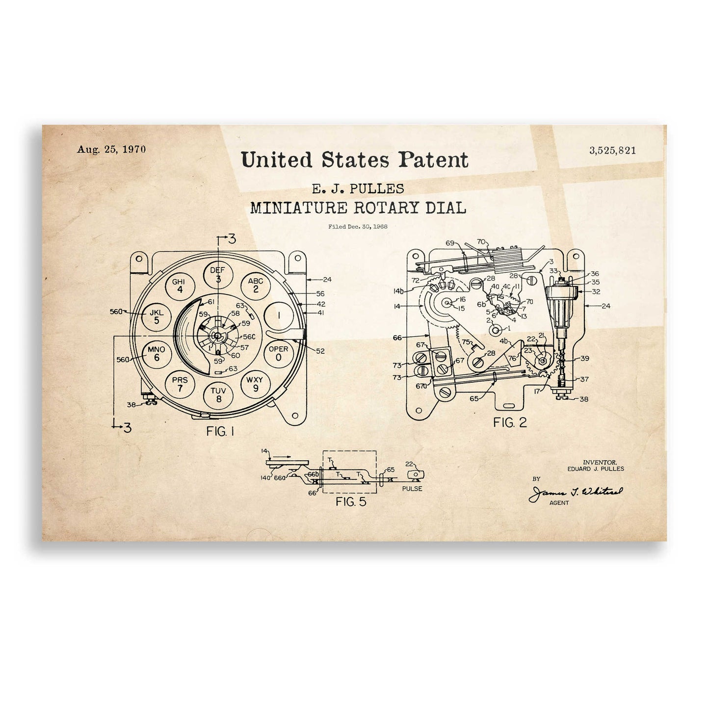 Epic Art 'Rotary Dial Blueprint Patent Parchment,' Acrylic Glass Wall Art