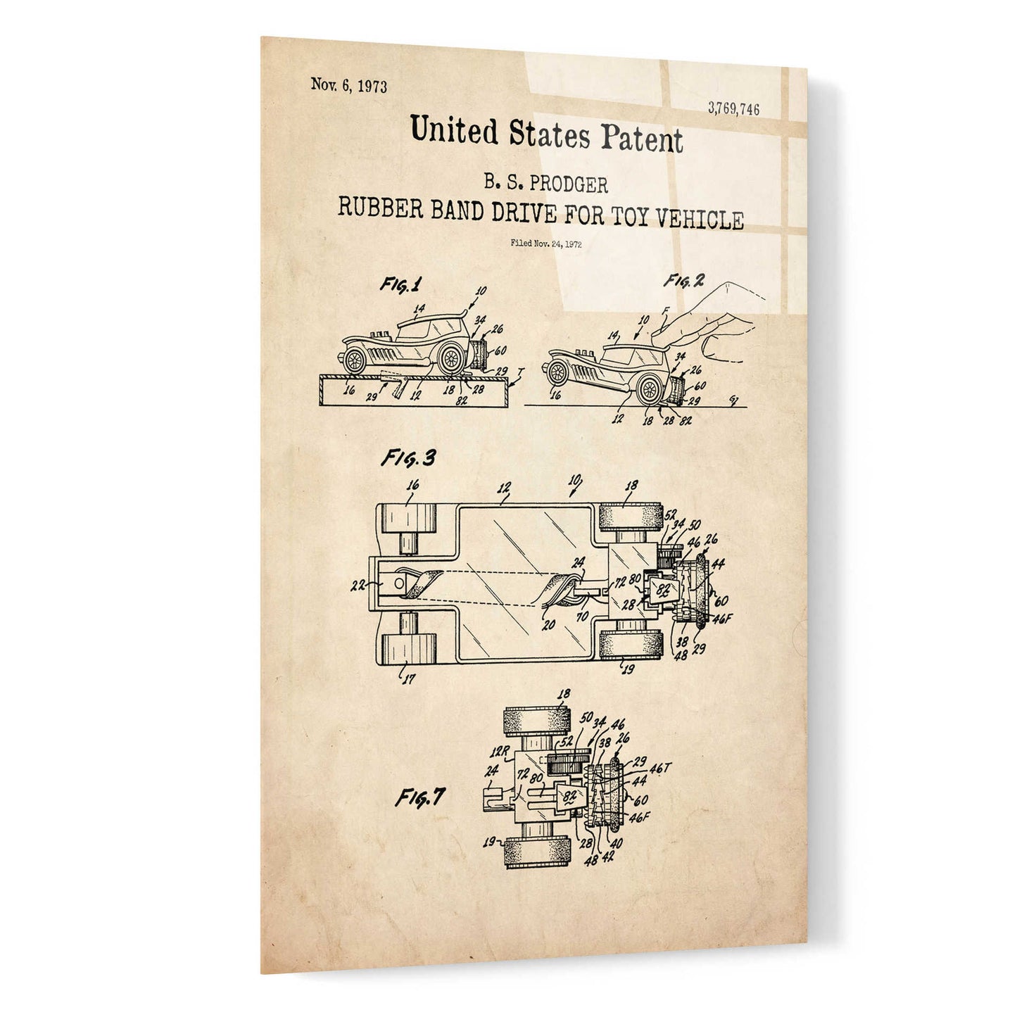 Epic Art 'Rubber band Blueprint Patent Parchment,' Acrylic Glass Wall Art,16x24