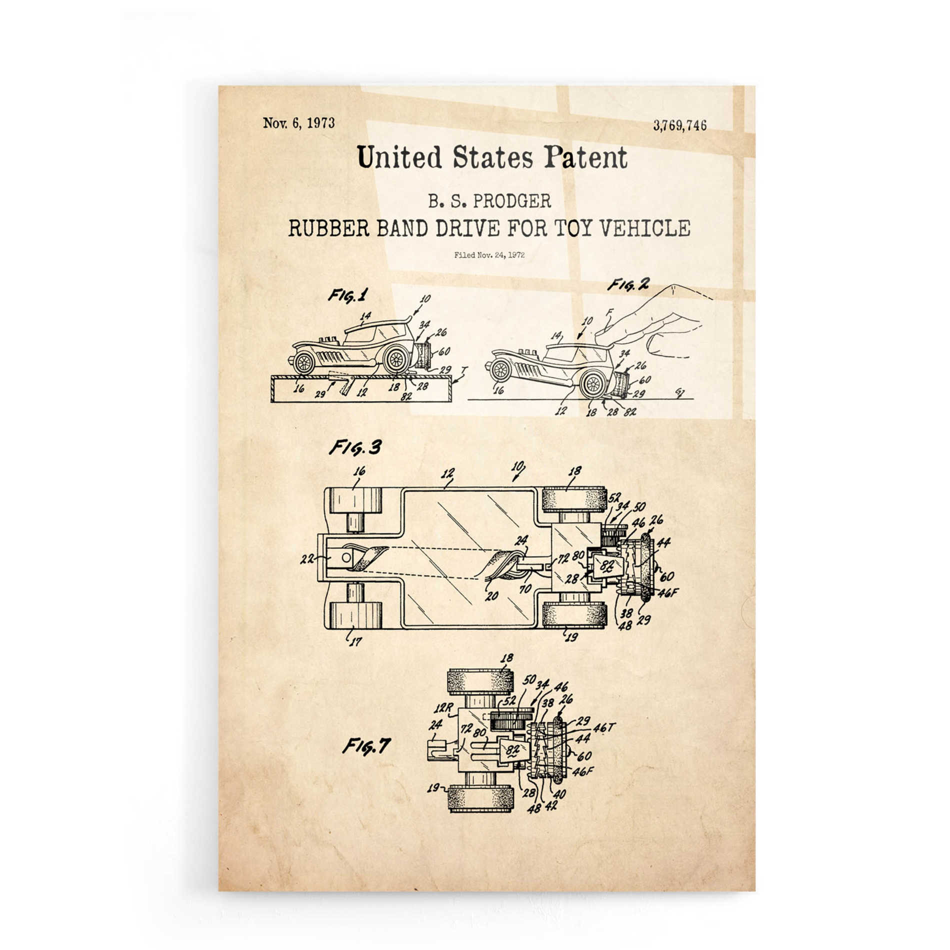 Epic Art 'Rubber band Blueprint Patent Parchment,' Acrylic Glass Wall Art,16x24