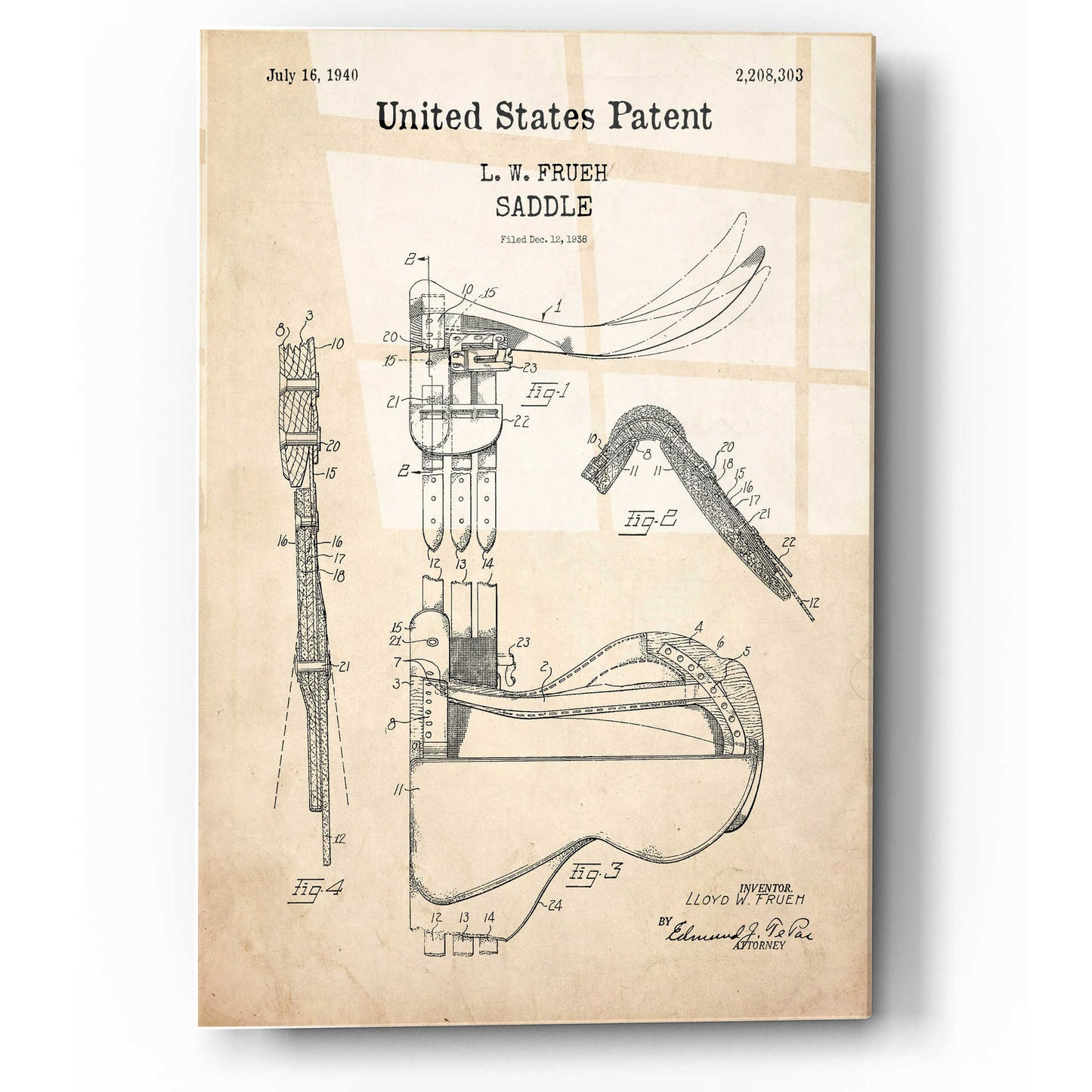 Epic Art 'Saddle Blueprint Patent Parchment,' Acrylic Glass Wall Art,12x16