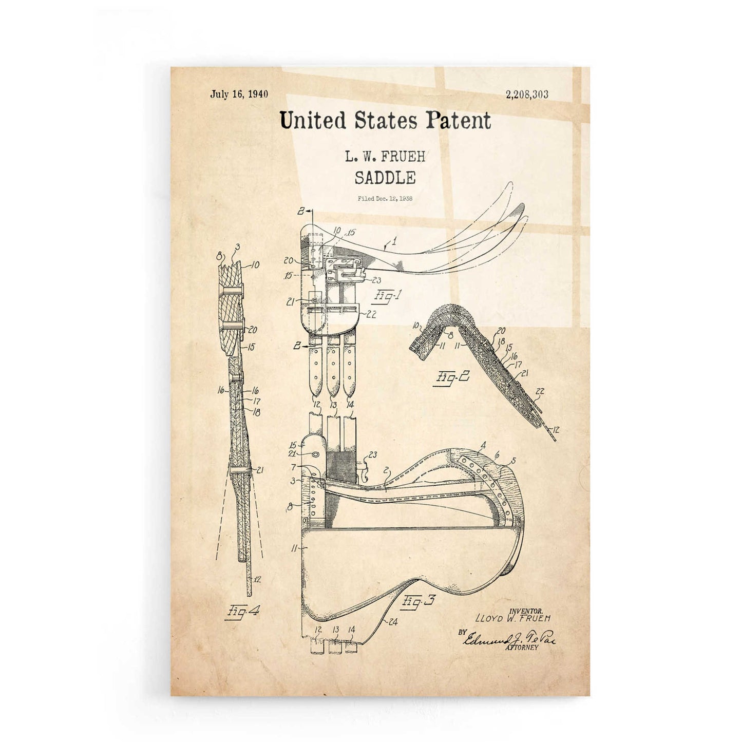 Epic Art 'Saddle Blueprint Patent Parchment,' Acrylic Glass Wall Art,16x24