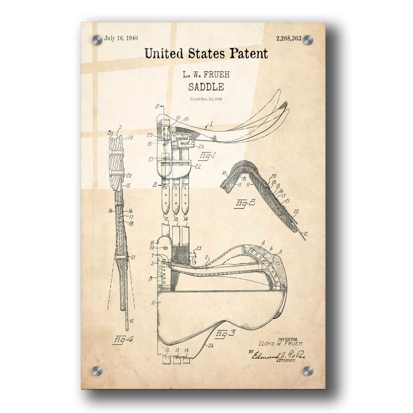 Epic Art 'Saddle Blueprint Patent Parchment,' Acrylic Glass Wall Art,24x36