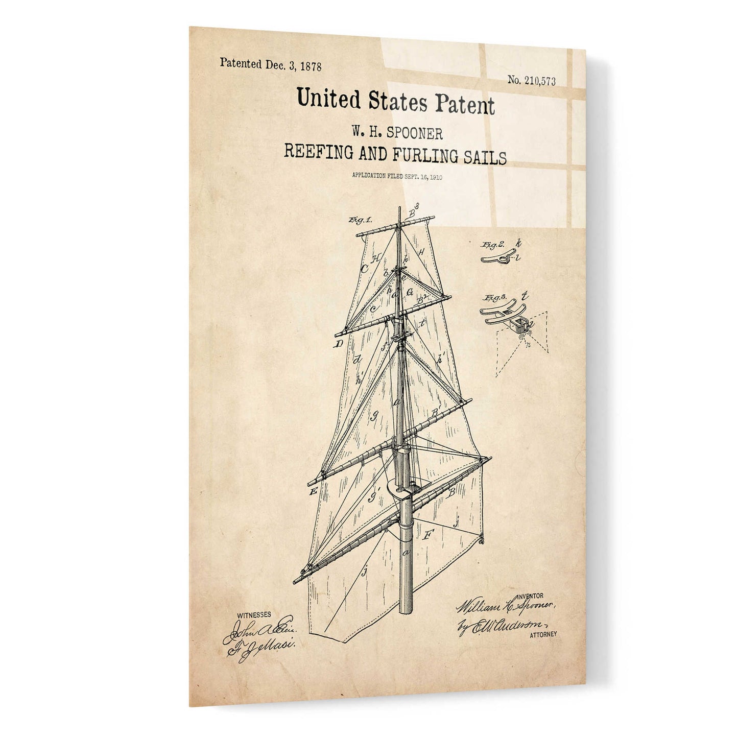 Epic Art 'Sail Blueprint Patent Parchment,' Acrylic Glass Wall Art,16x24