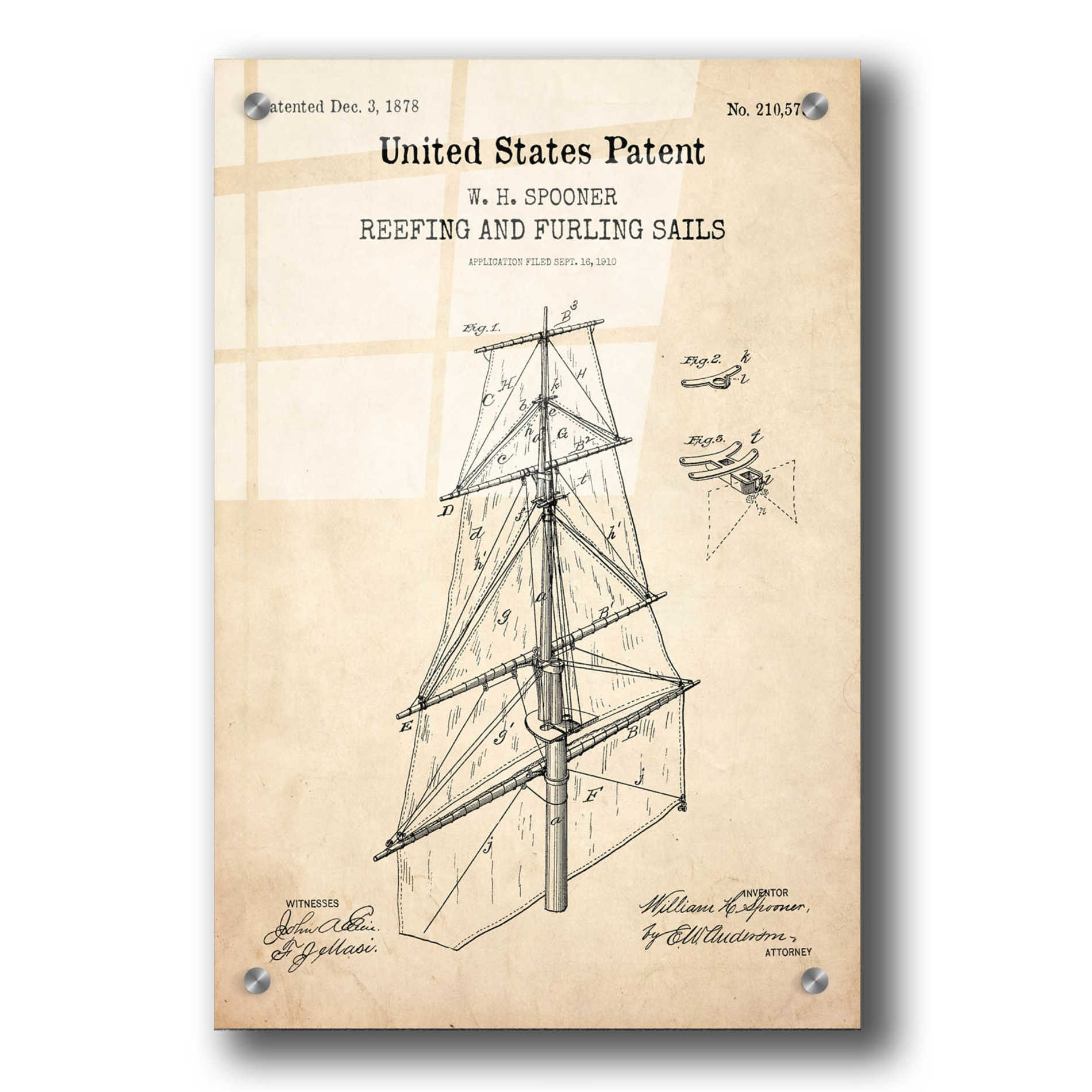 Epic Art 'Sail Blueprint Patent Parchment,' Acrylic Glass Wall Art,24x36