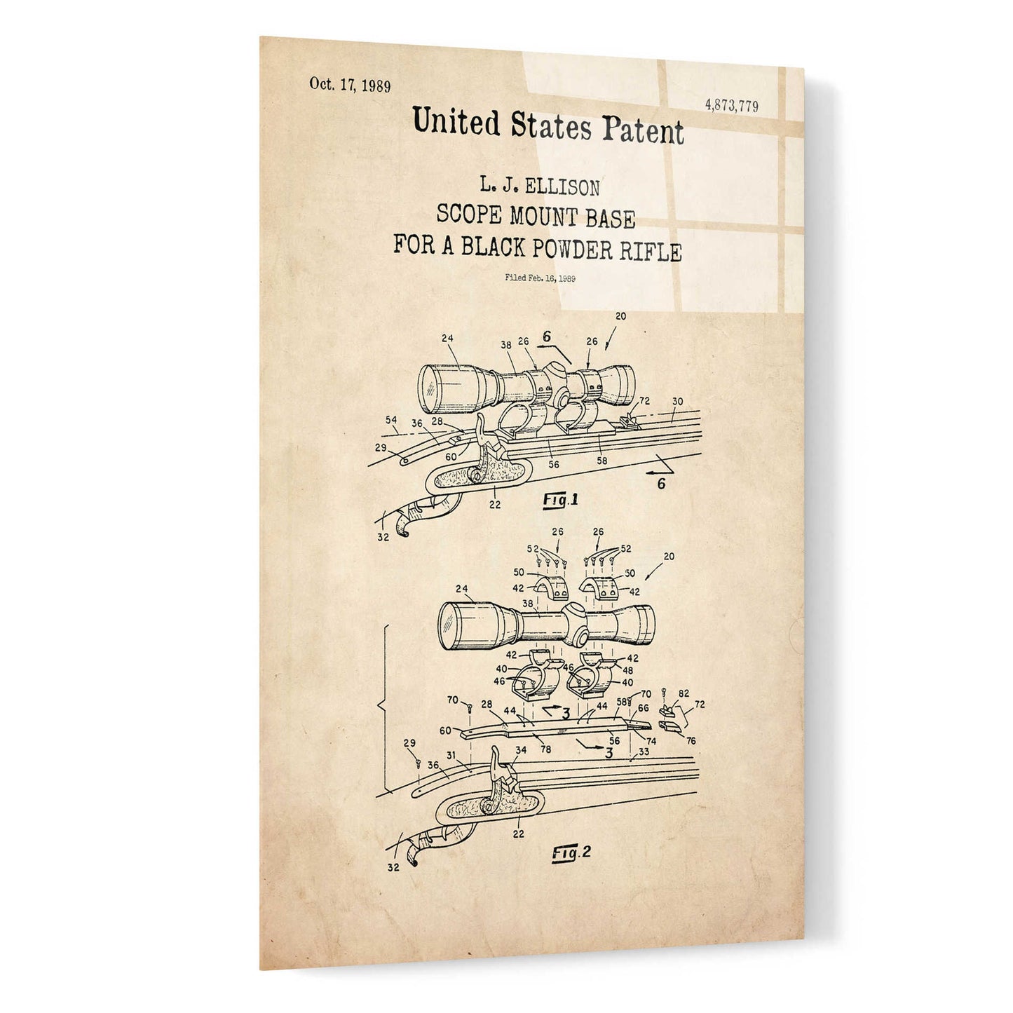 Epic Art 'Scope mount base Blueprint Patent Parchment,' Acrylic Glass Wall Art,16x24