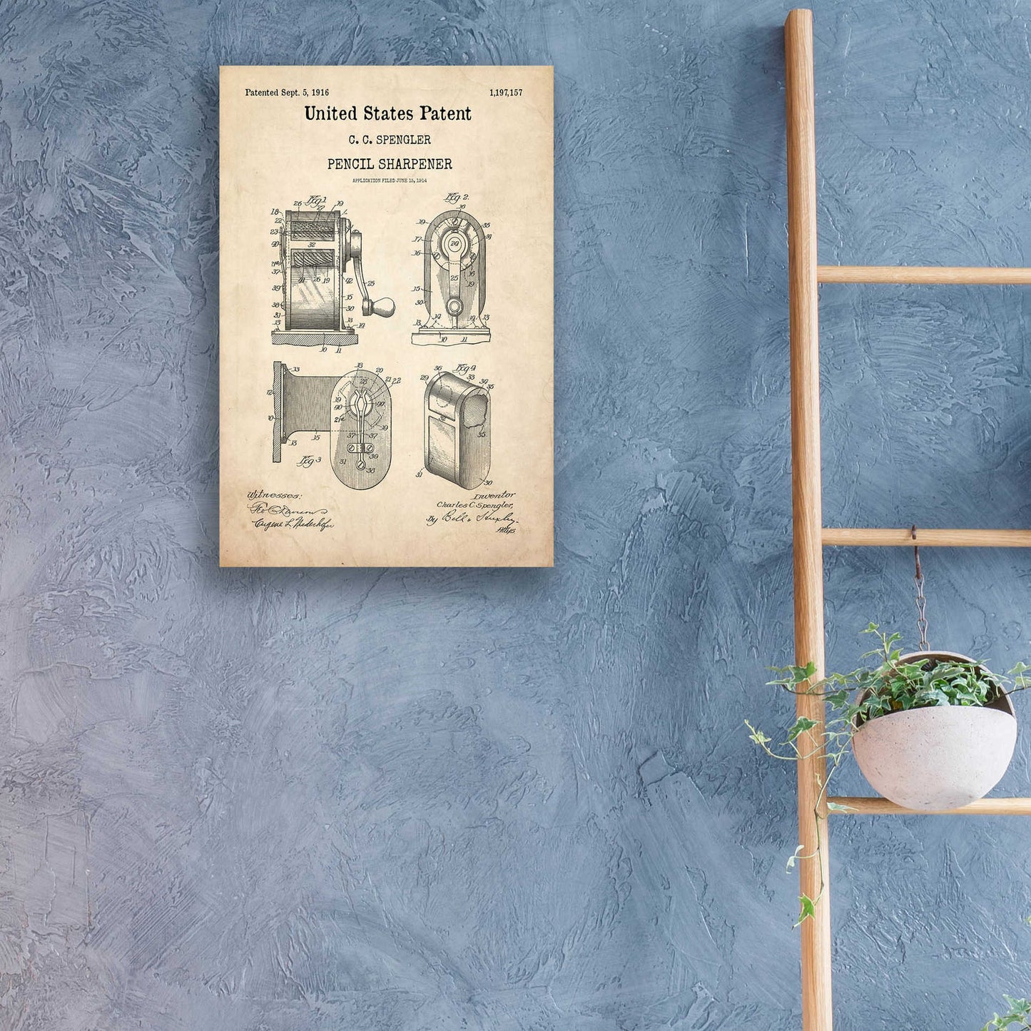 Epic Art 'Pencil Sharpener Blueprint Patent Parchment,' Acrylic Glass Wall Art,16x24