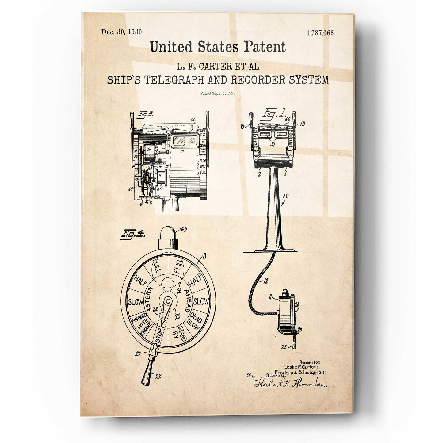 Epic Art 'Ship's Telegraph and Record System Blueprint Patent Parchment,' Acrylic Glass Wall Art,12x16