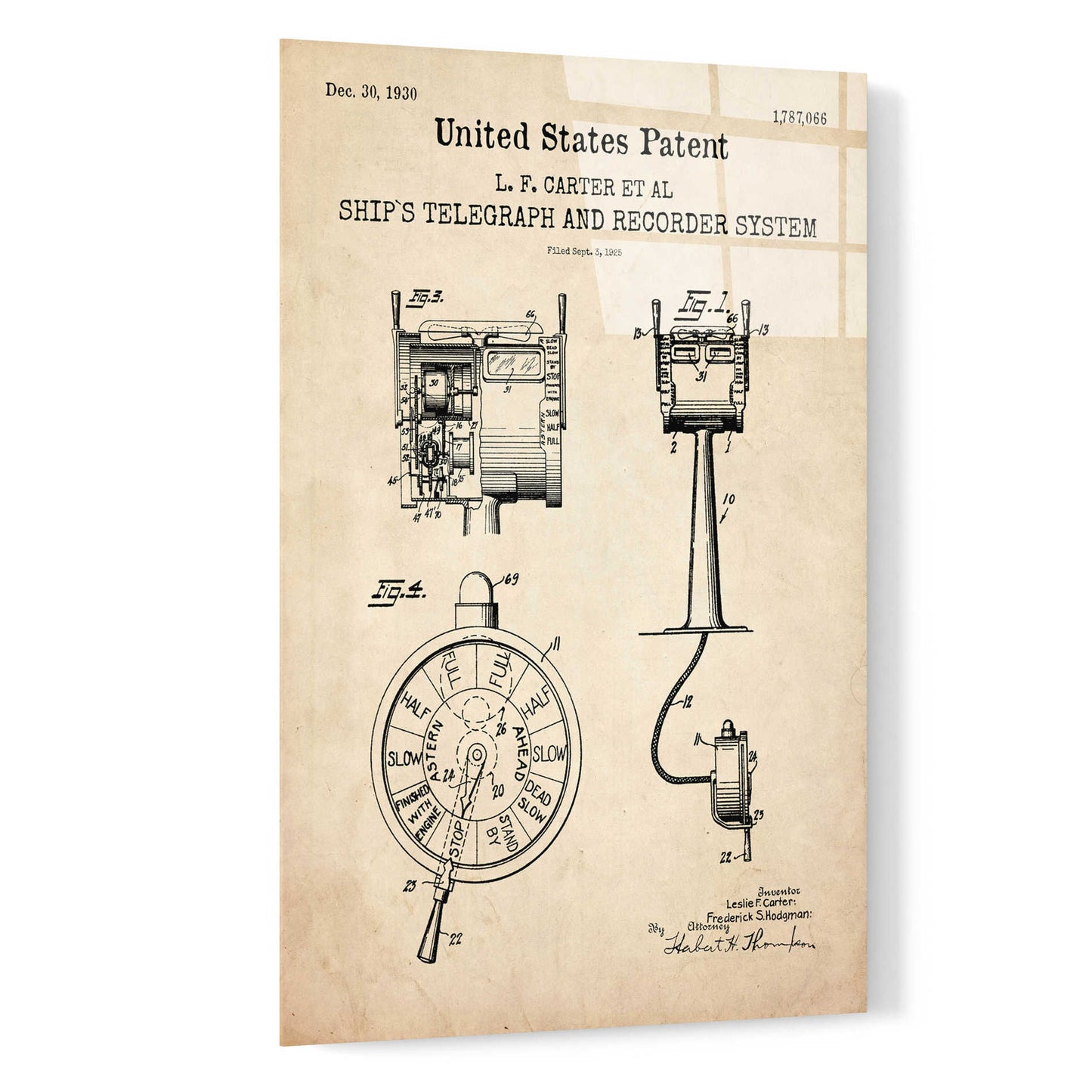 Epic Art 'Ship's Telegraph and Record System Blueprint Patent Parchment,' Acrylic Glass Wall Art,16x24