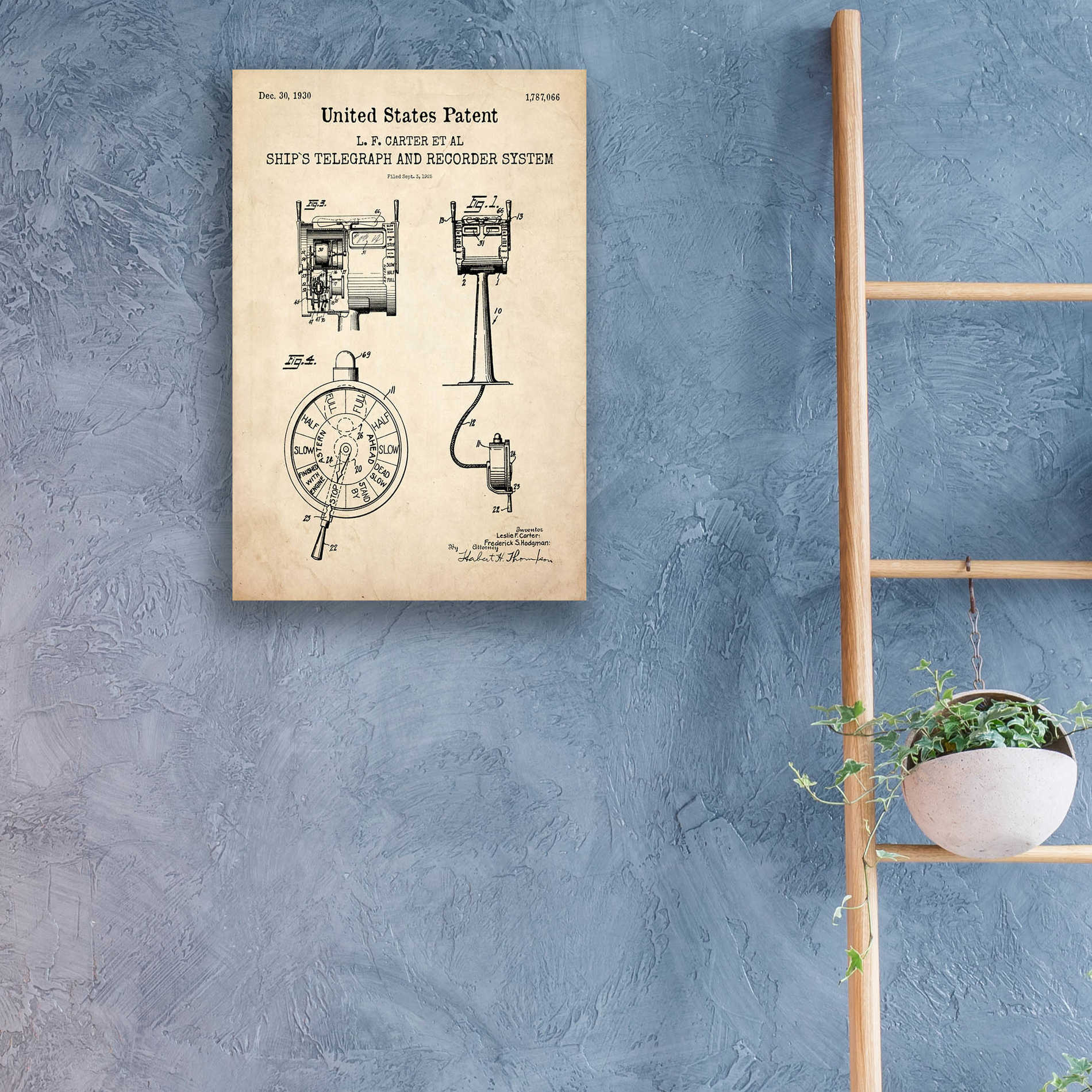 Epic Art 'Ship's Telegraph and Record System Blueprint Patent Parchment,' Acrylic Glass Wall Art,16x24