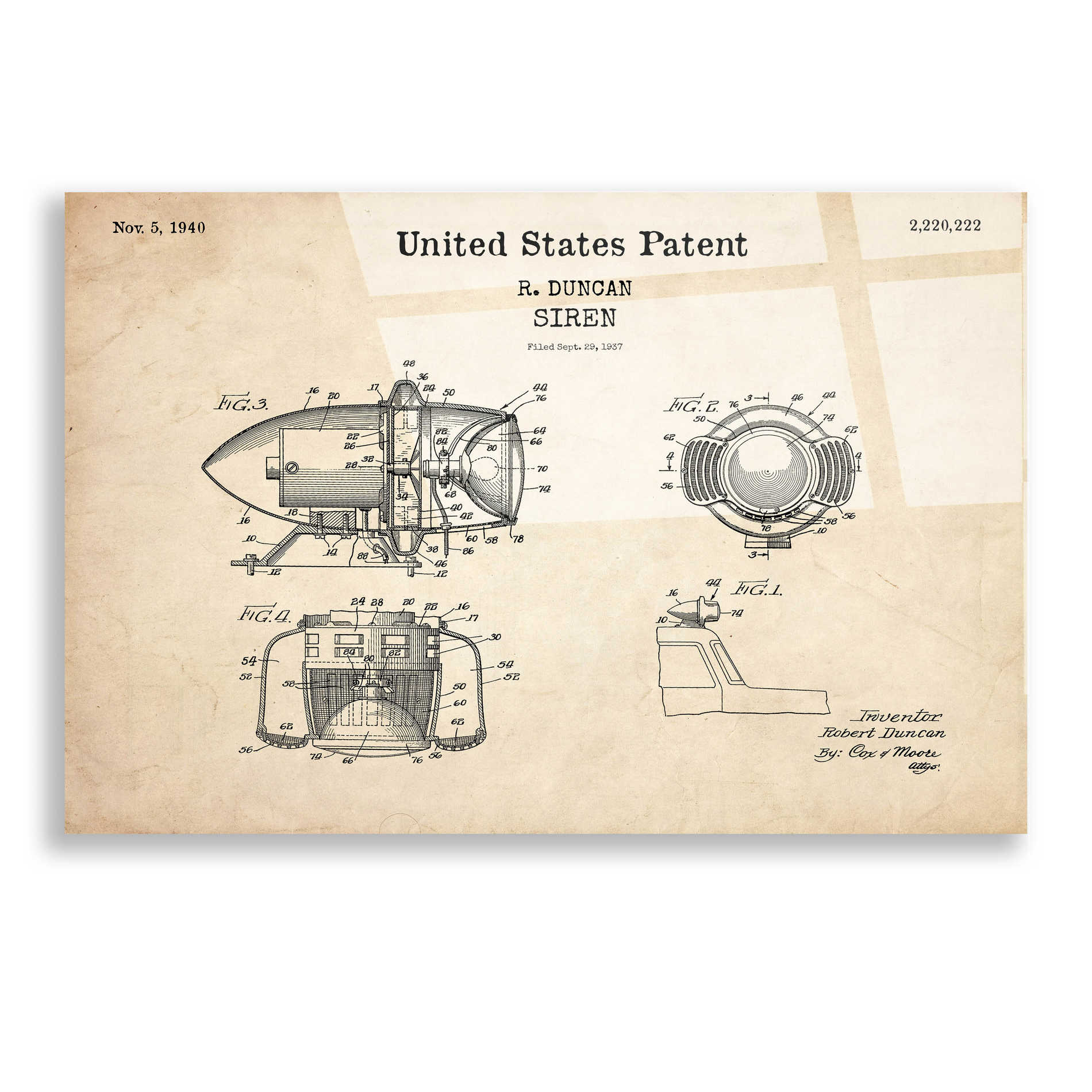 Epic Art 'Siren Blueprint Patent Parchment,' Acrylic Glass Wall Art