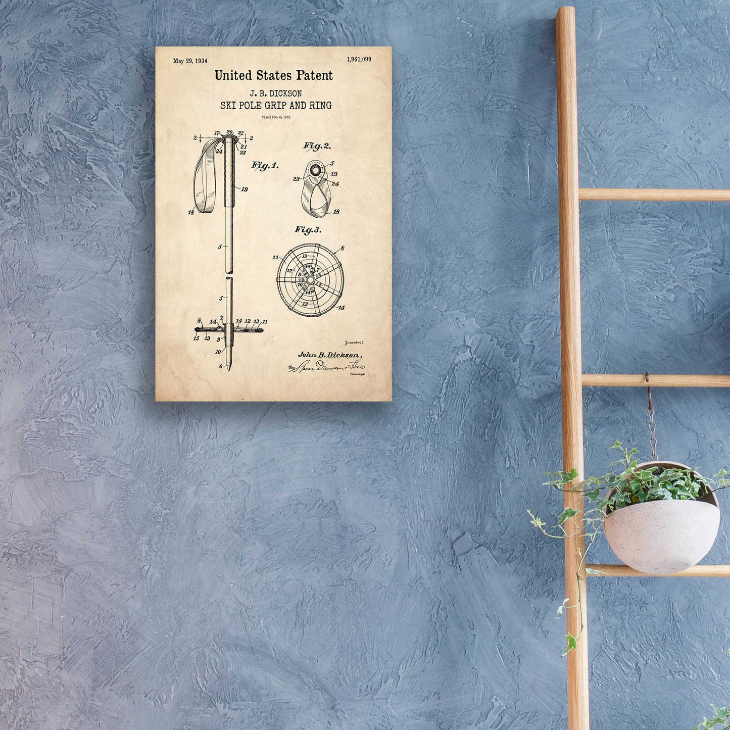 Epic Art 'Ski Pole Grip and Ring Blueprint Patent Parchment,' Acrylic Glass Wall Art,16x24
