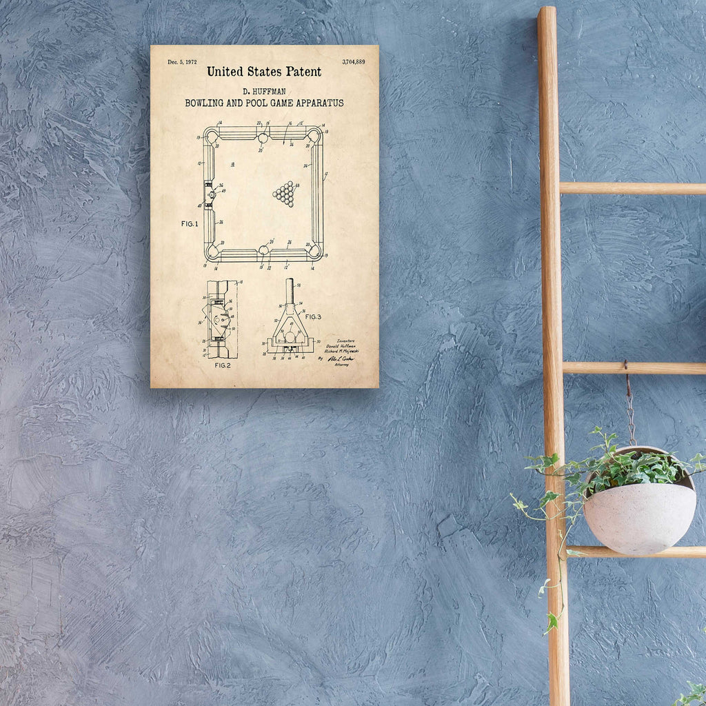 Epic Art 'Bowling and Pool Game Apparatus Blueprint Patent Parchment,' Acrylic Glass Wall Art,16x24
