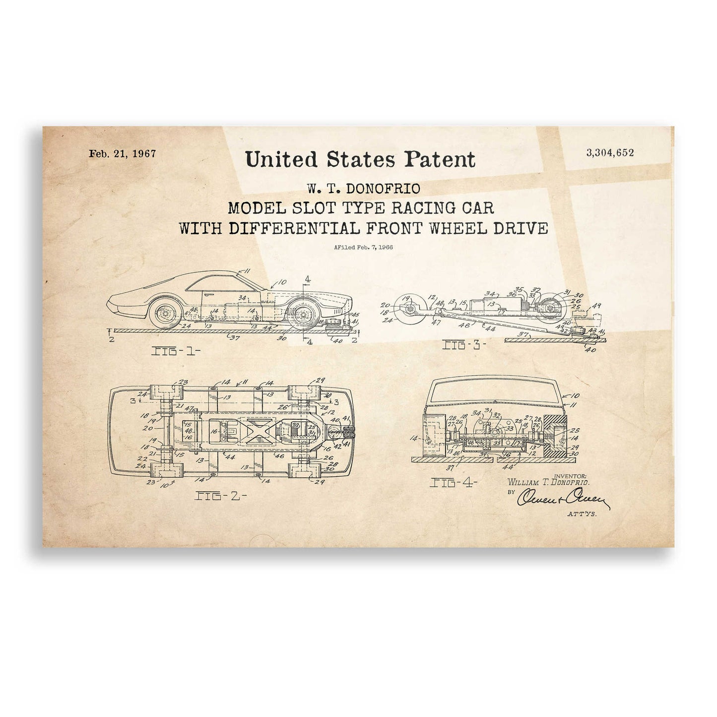 Epic Art 'Racing Car, Model Slot Type Blueprint Patent Parchment,' Acrylic Glass Wall Art,16x12