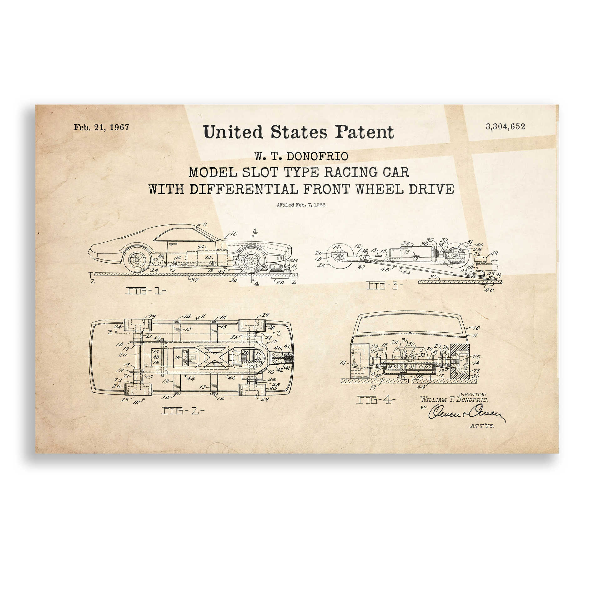Epic Art 'Racing Car, Model Slot Type Blueprint Patent Parchment,' Acrylic Glass Wall Art,36x24
