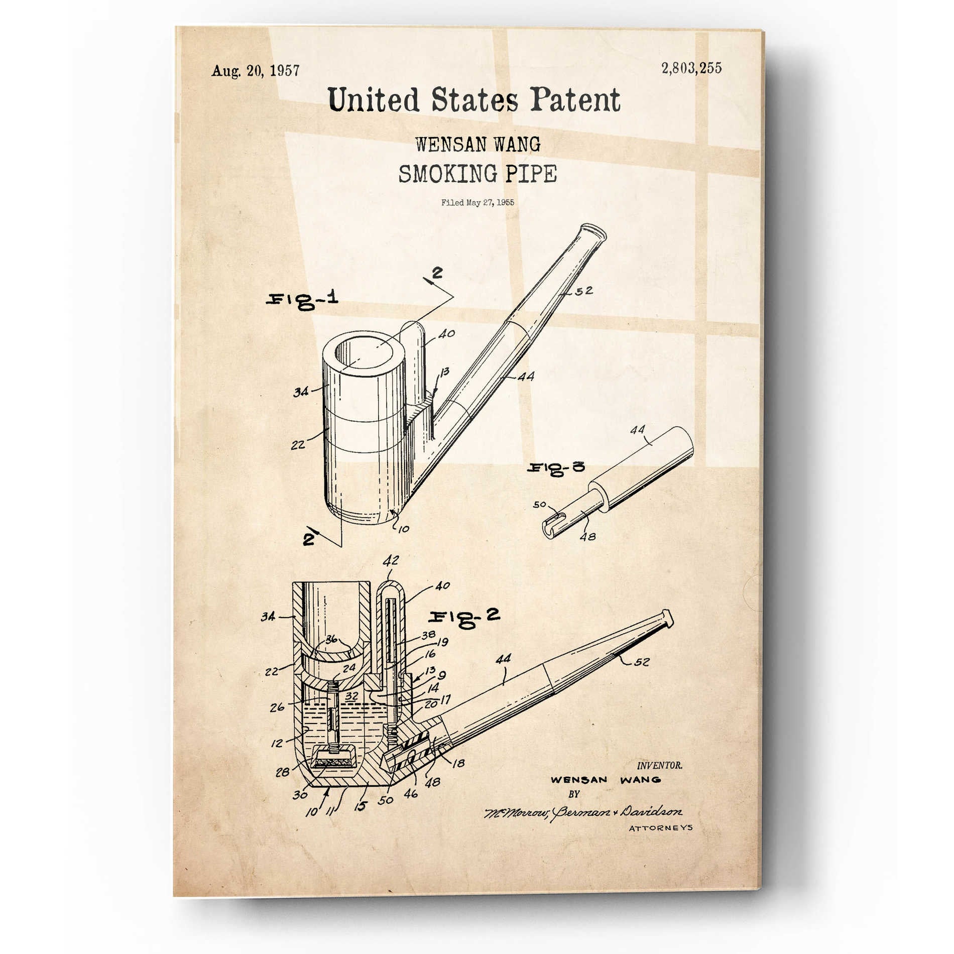 Epic Art 'Smoking Pipe Blueprint Patent Parchment,' Acrylic Glass Wall Art,12x16