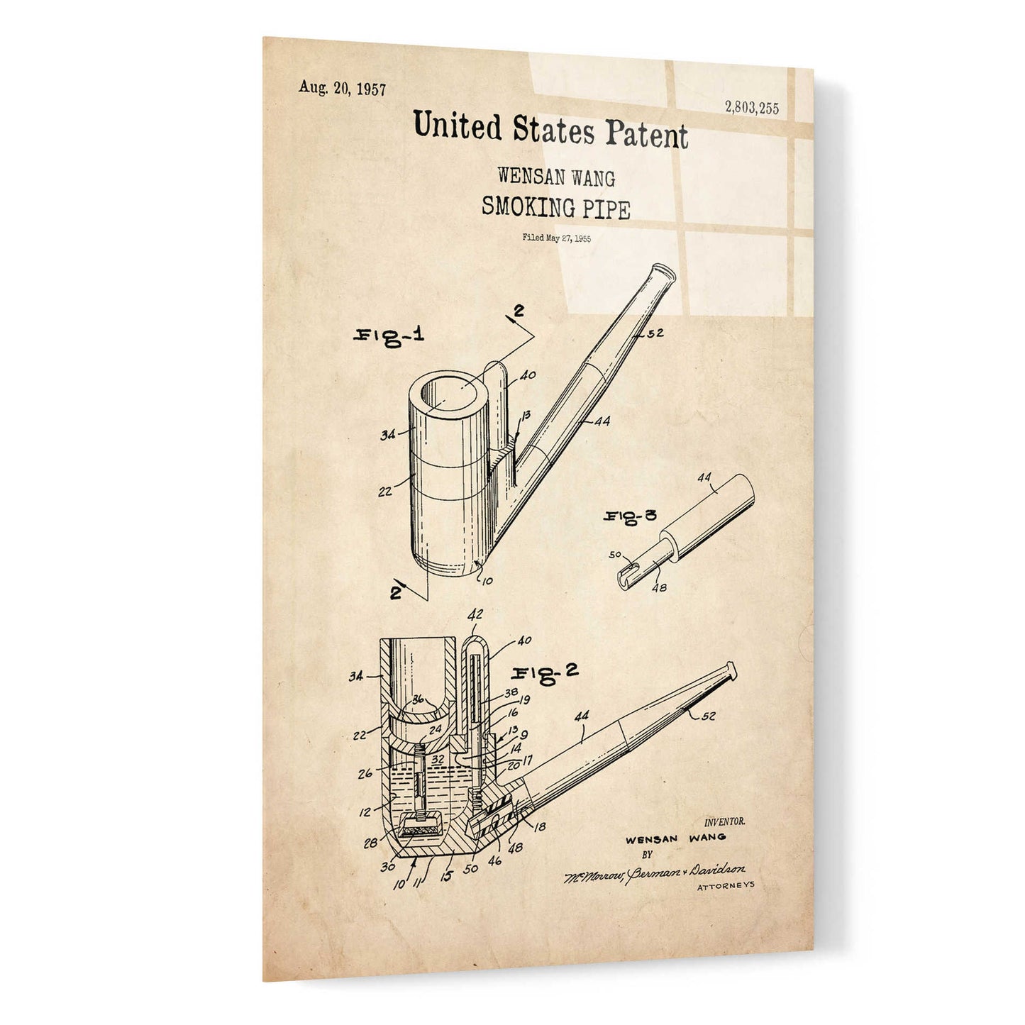 Epic Art 'Smoking Pipe Blueprint Patent Parchment,' Acrylic Glass Wall Art,16x24