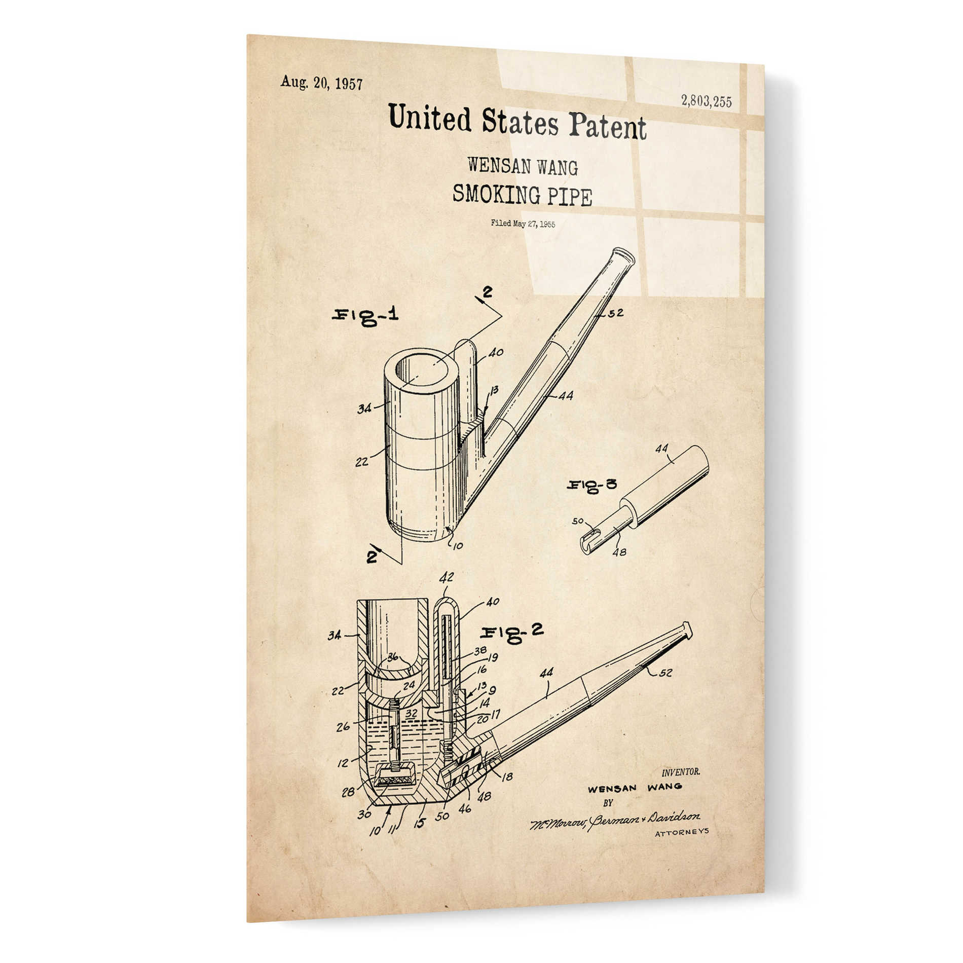 Epic Art 'Smoking Pipe Blueprint Patent Parchment,' Acrylic Glass Wall Art,16x24