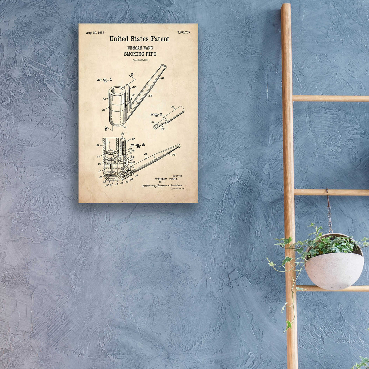 Epic Art 'Smoking Pipe Blueprint Patent Parchment,' Acrylic Glass Wall Art,16x24