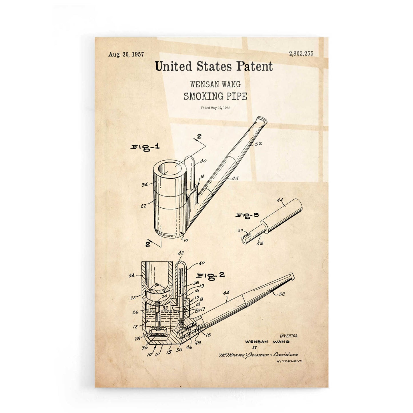 Epic Art 'Smoking Pipe Blueprint Patent Parchment,' Acrylic Glass Wall Art,16x24