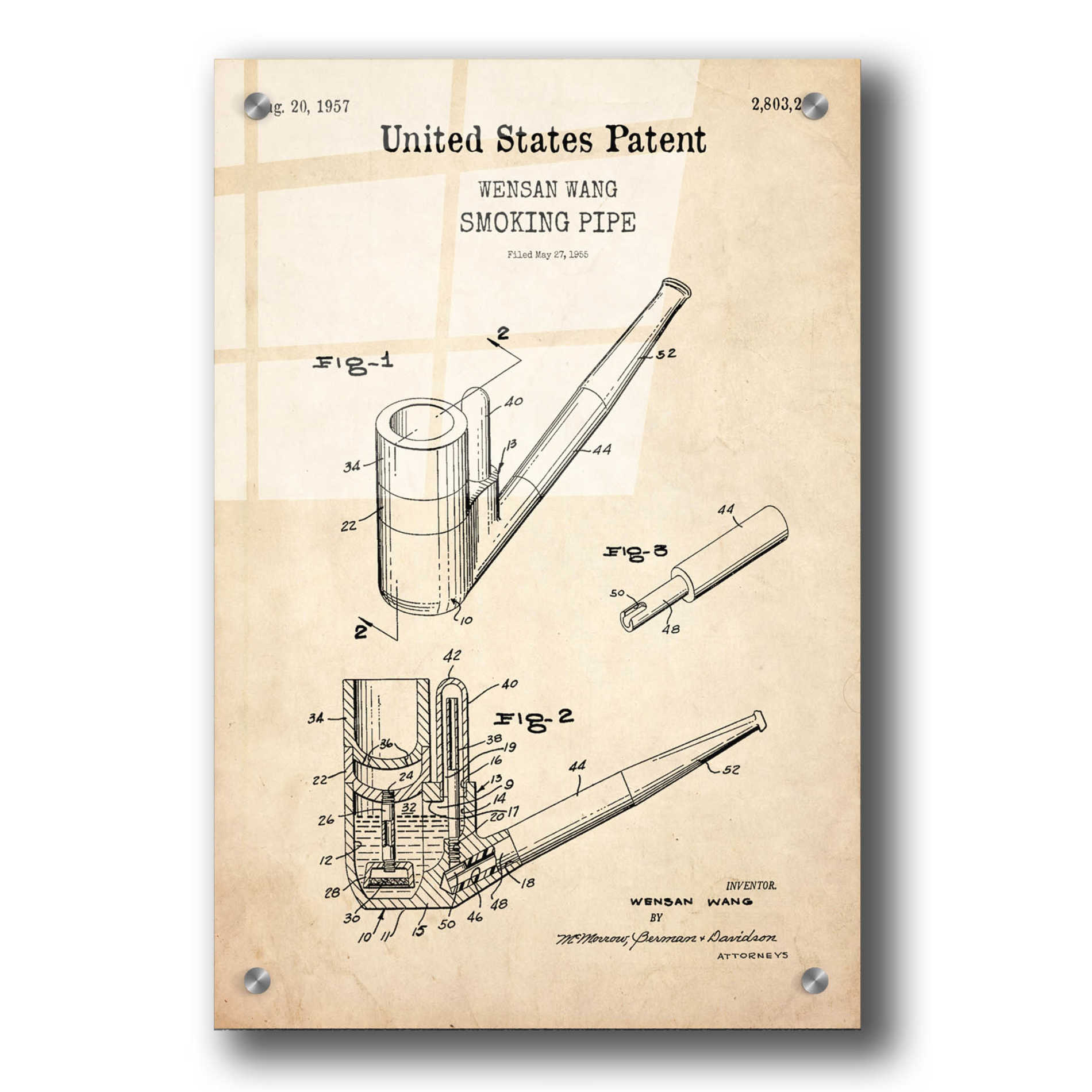 Epic Art 'Smoking Pipe Blueprint Patent Parchment,' Acrylic Glass Wall Art,24x36