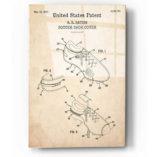 Epic Art 'Soccer Shoe Cover Blueprint Patent Parchment,' Acrylic Glass Wall Art