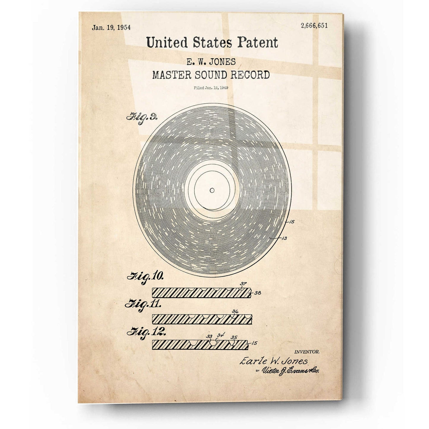 Epic Art 'Master Sound Record Blueprint Patent Parchment,' Acrylic Glass Wall Art,12x16