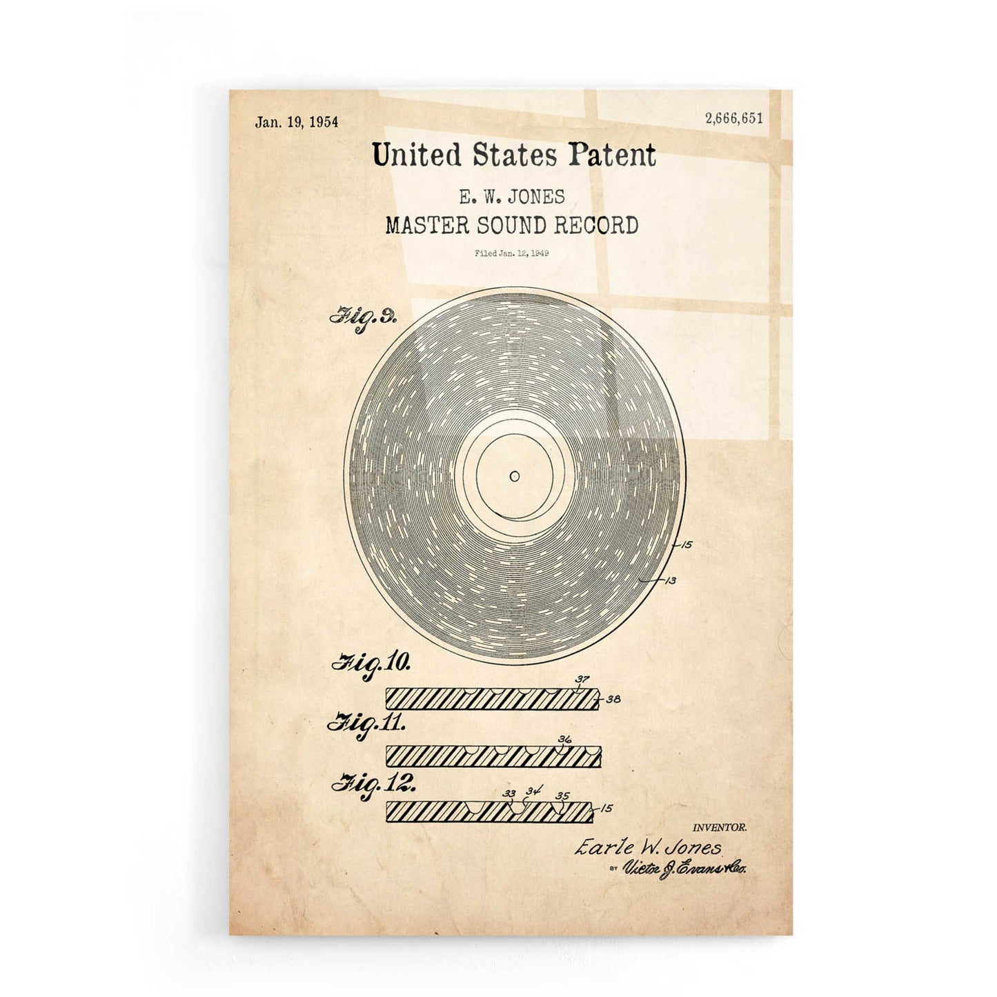 Epic Art 'Master Sound Record Blueprint Patent Parchment,' Acrylic Glass Wall Art,16x24