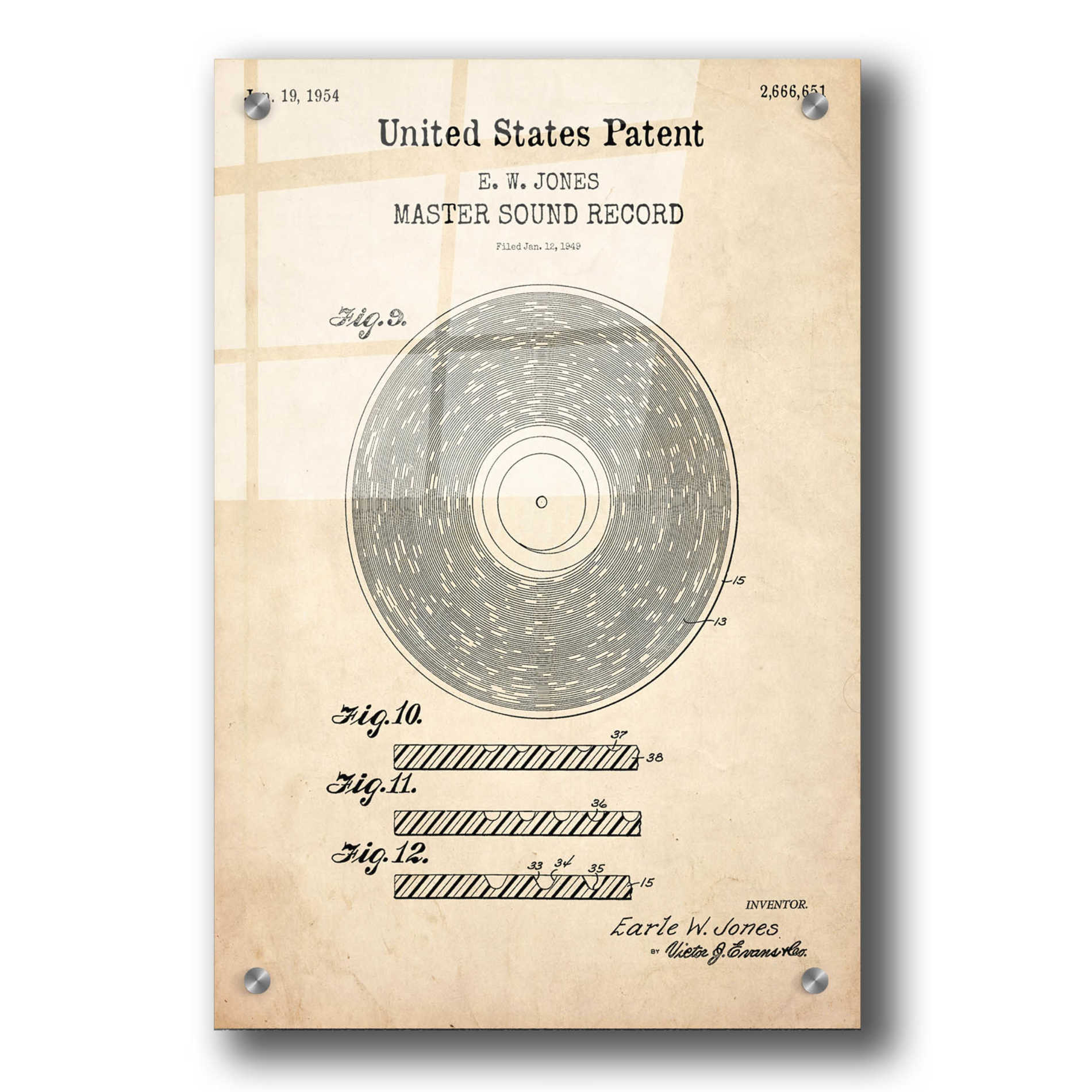 Epic Art 'Master Sound Record Blueprint Patent Parchment,' Acrylic Glass Wall Art,24x36