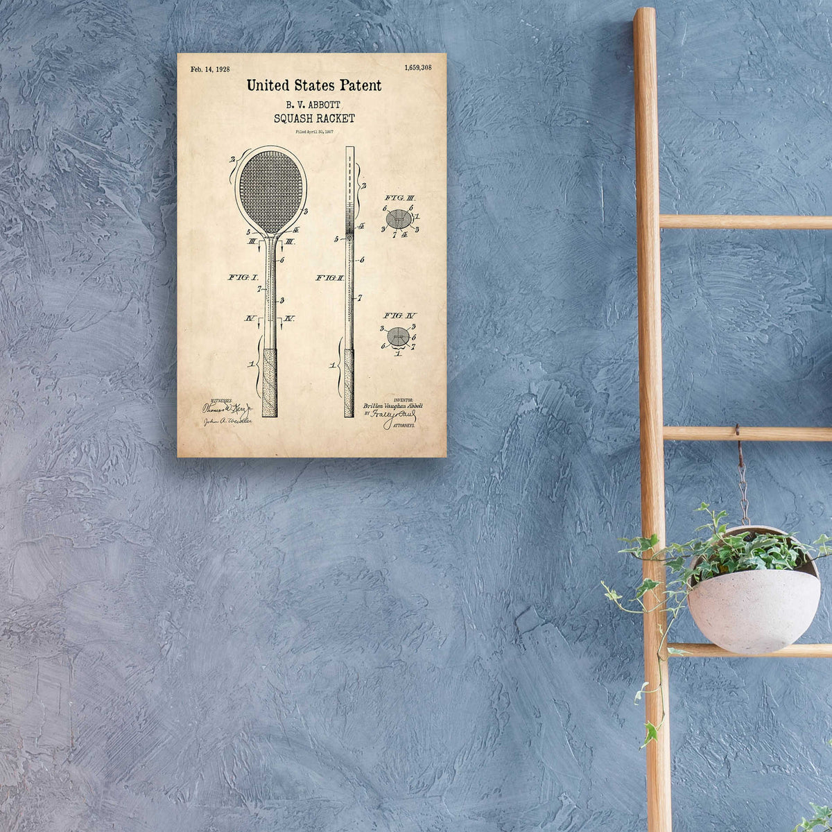 Epic Art 'Squash Racket Blueprint Patent Parchment,' Acrylic Glass Wall Art,16x24