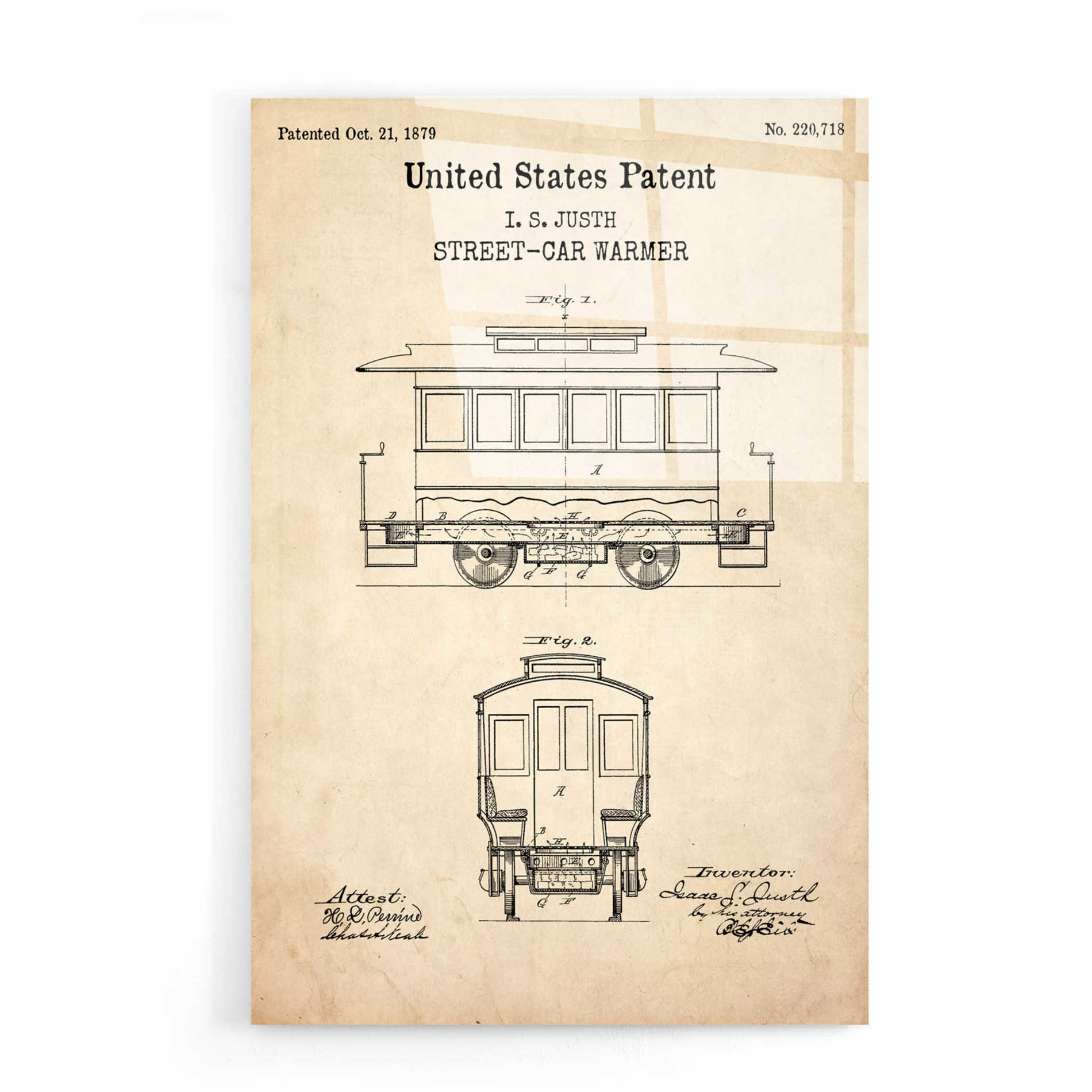 Epic Art 'Streetcar Blueprint Patent Parchment,' Acrylic Glass Wall Art,16x24