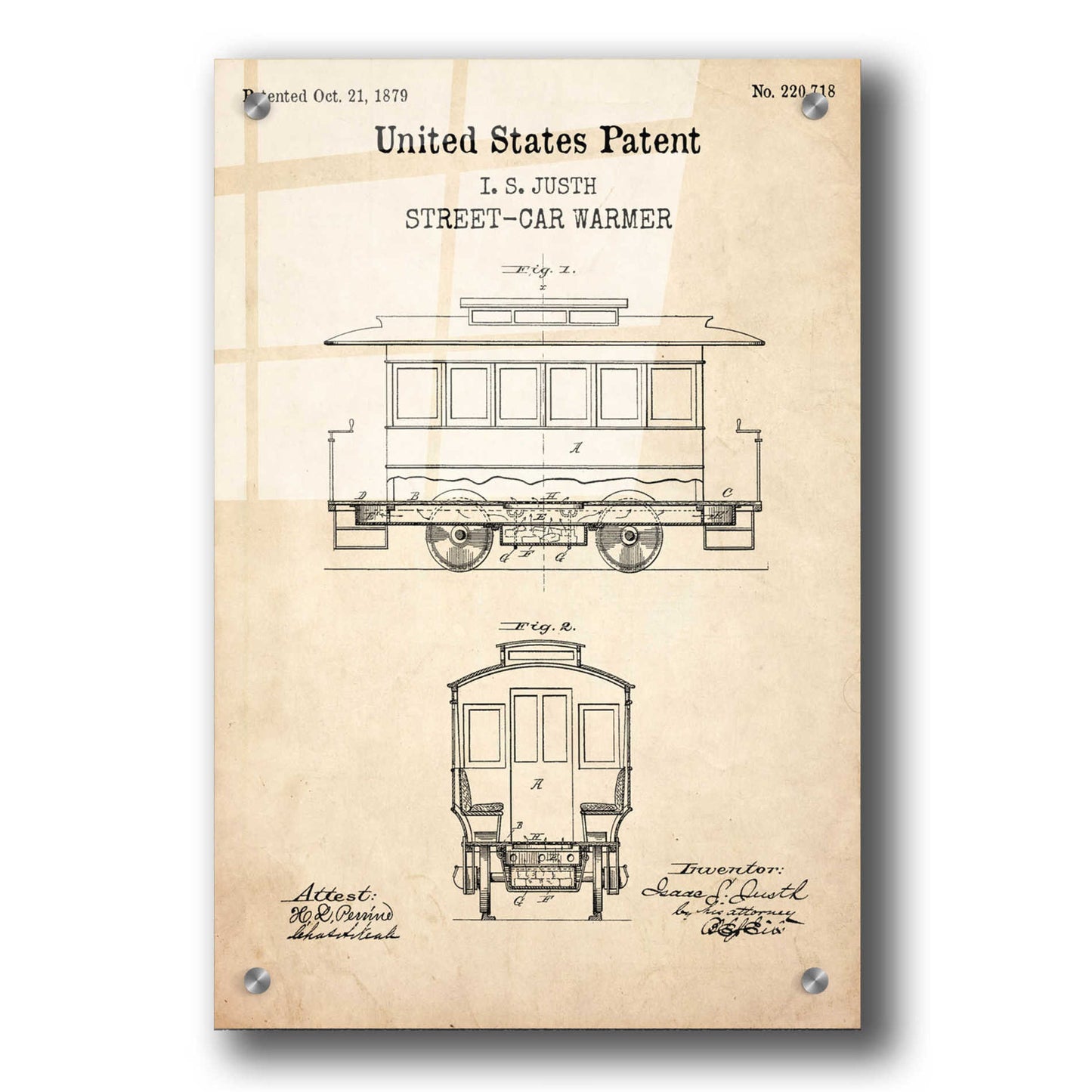 Epic Art 'Streetcar Blueprint Patent Parchment,' Acrylic Glass Wall Art,24x36