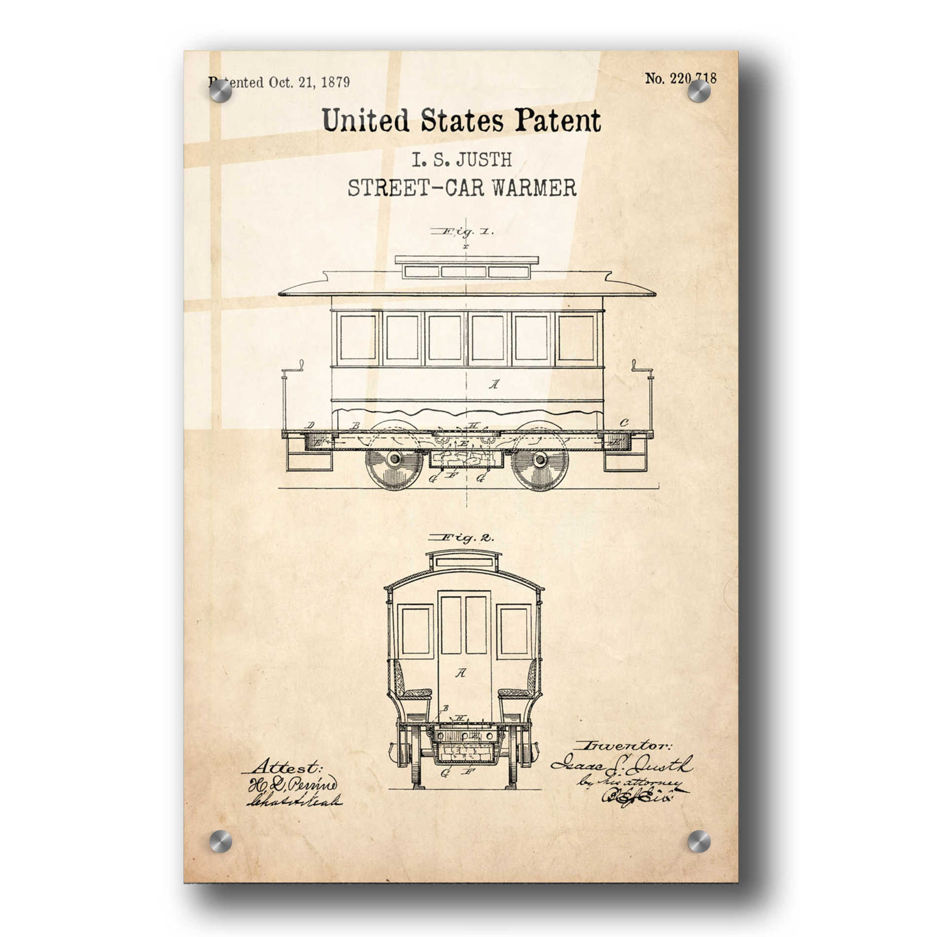 Epic Art 'Streetcar Blueprint Patent Parchment,' Acrylic Glass Wall Art,24x36