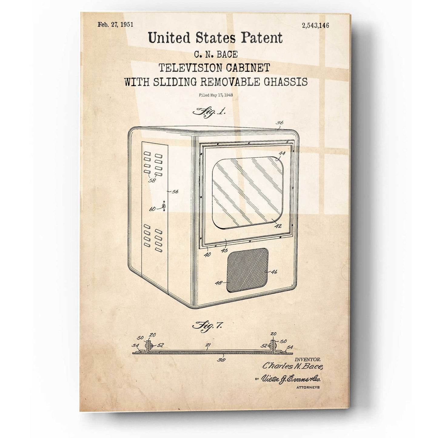 Epic Art 'Television Cabinet Blueprint Patent Parchment,' Acrylic Glass Wall Art,12x16