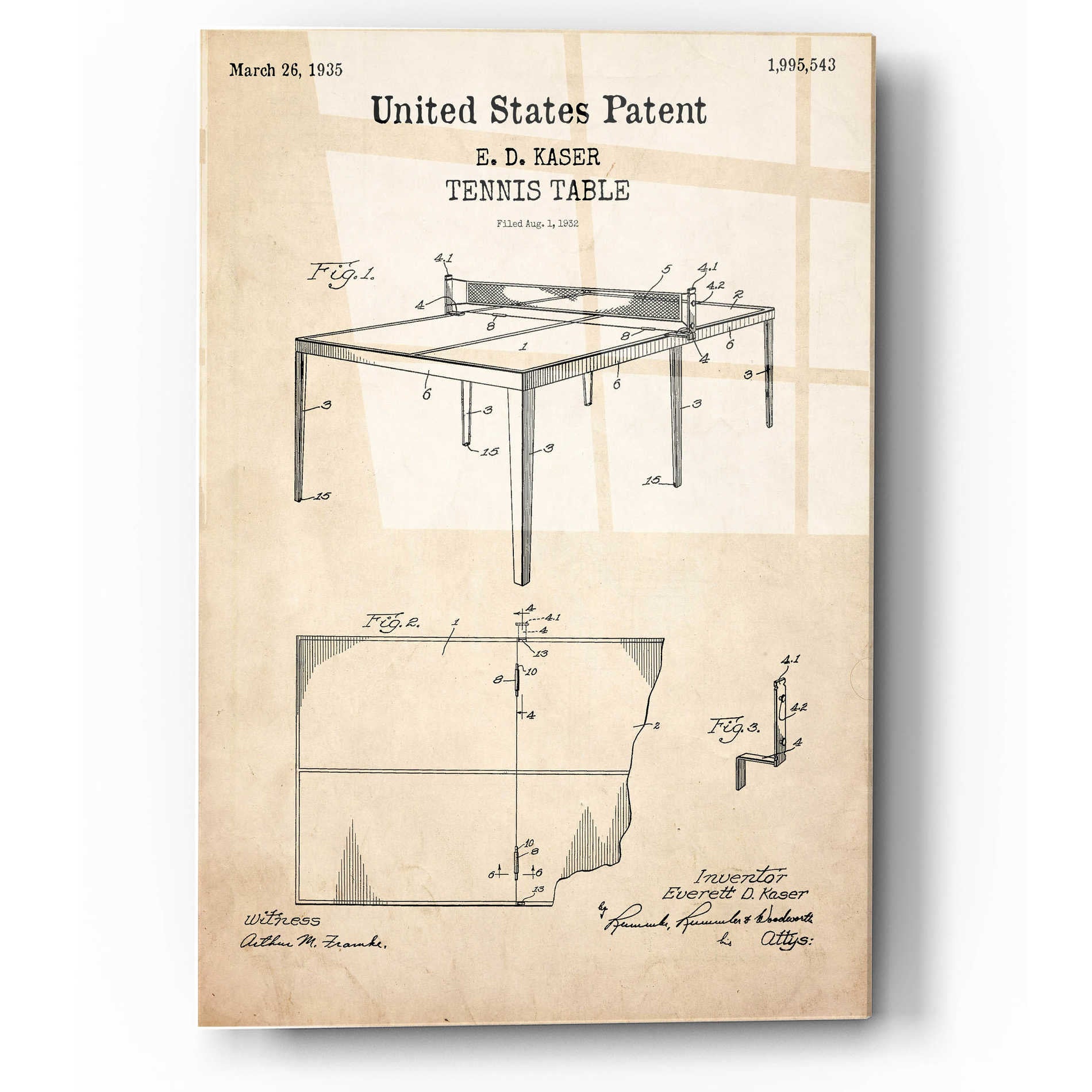 Epic Art 'Tennis Table Blueprint Patent Parchment,' Acrylic Glass Wall Art,12x16