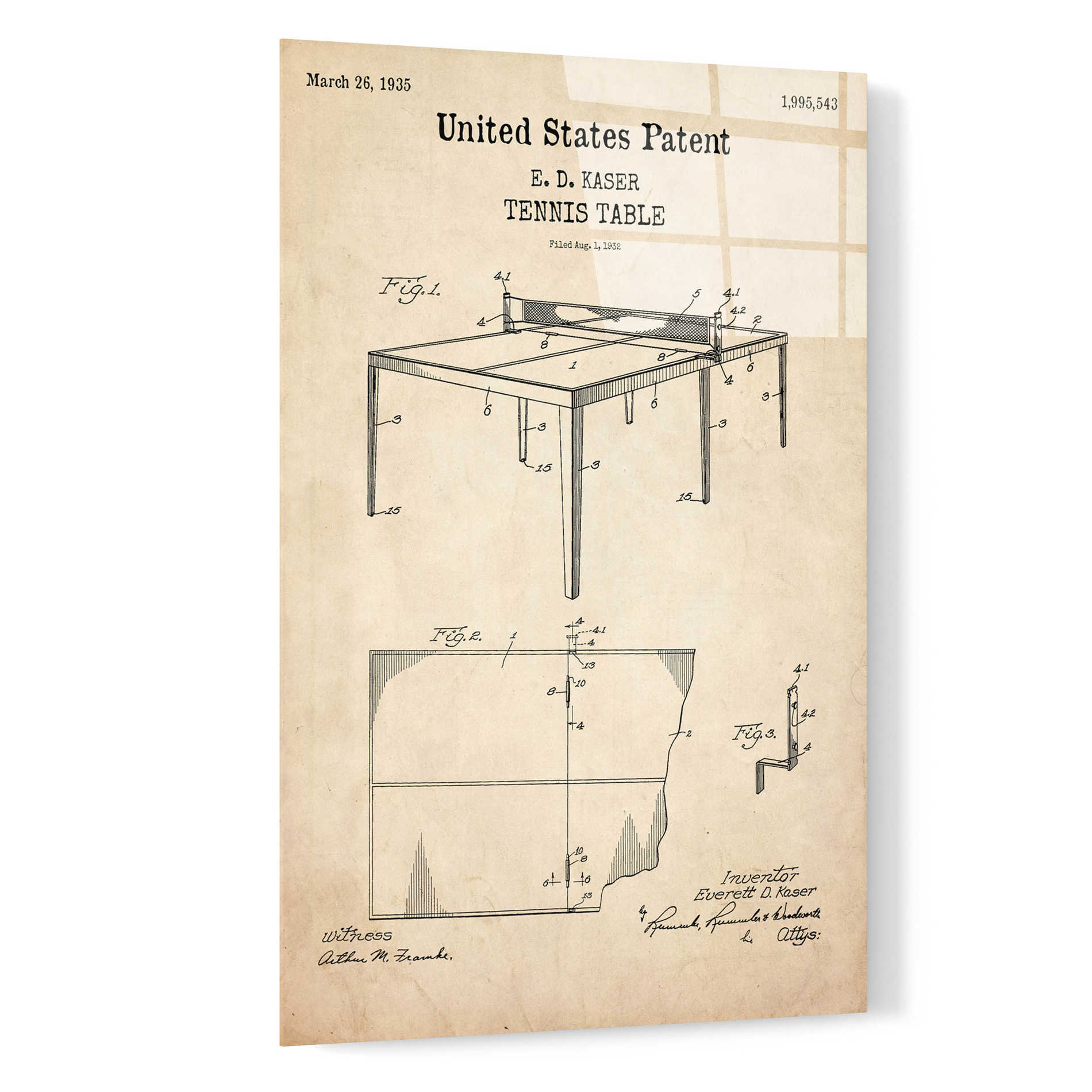 Epic Art 'Tennis Table Blueprint Patent Parchment,' Acrylic Glass Wall Art,16x24