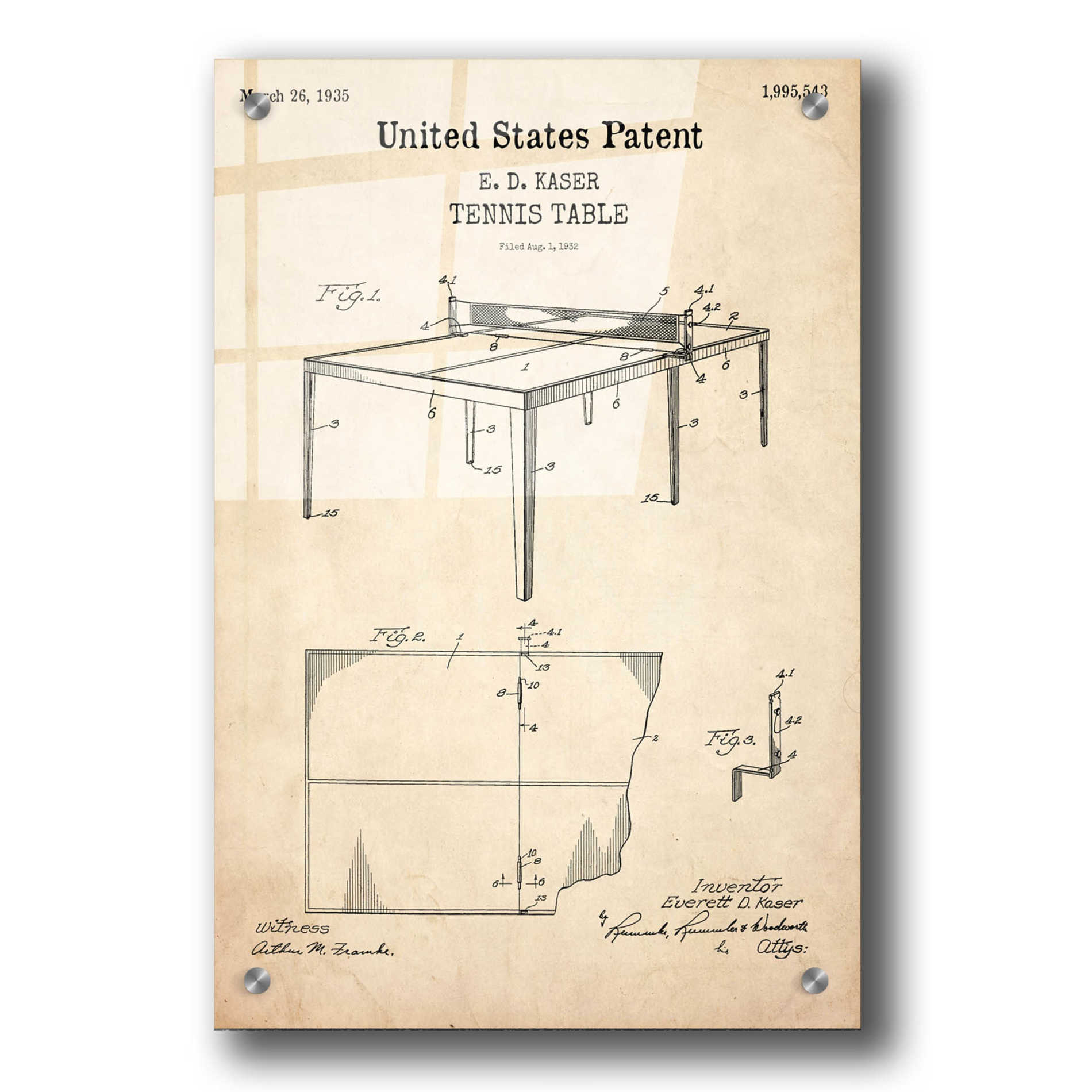 Epic Art 'Tennis Table Blueprint Patent Parchment,' Acrylic Glass Wall Art,24x36