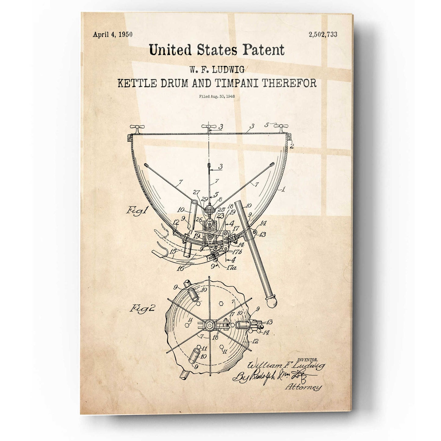 Epic Art 'Timpani Blueprint Patent Parchment,' Acrylic Glass Wall Art,12x16