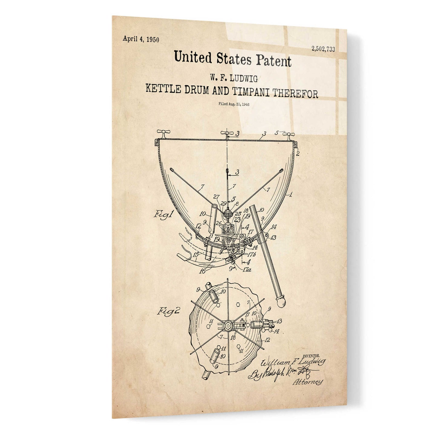 Epic Art 'Timpani Blueprint Patent Parchment,' Acrylic Glass Wall Art,16x24