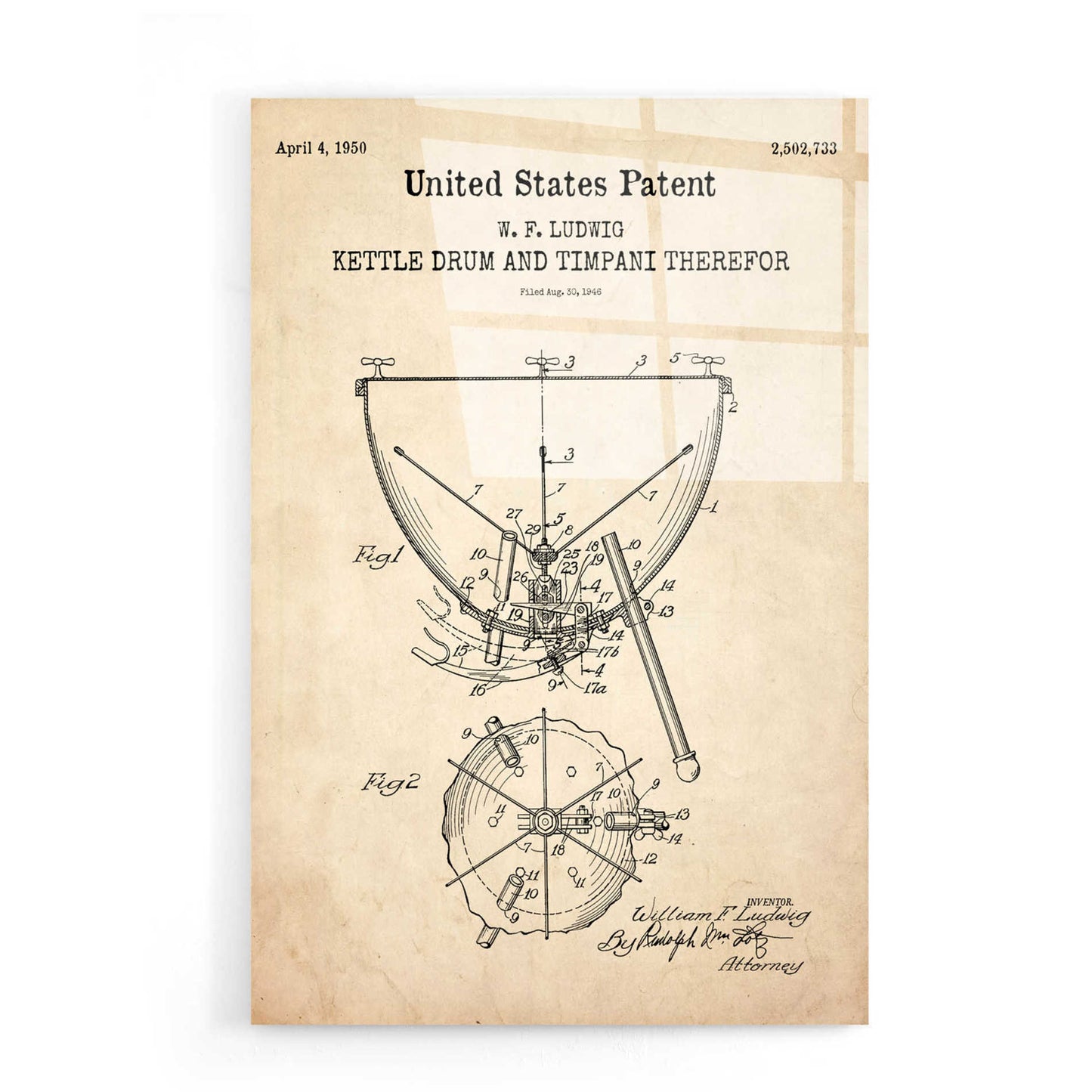 Epic Art 'Timpani Blueprint Patent Parchment,' Acrylic Glass Wall Art,16x24