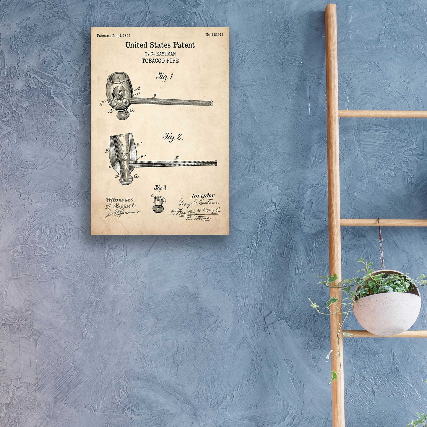 Epic Art 'Tobacco Pipe Blueprint Patent Parchment,' Acrylic Glass Wall Art,16x24