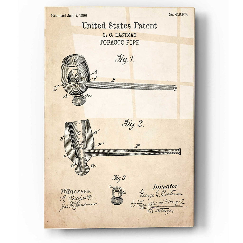 Epic Art 'Tobacco Pipe Blueprint Patent Parchment,' Acrylic Glass Wall Art