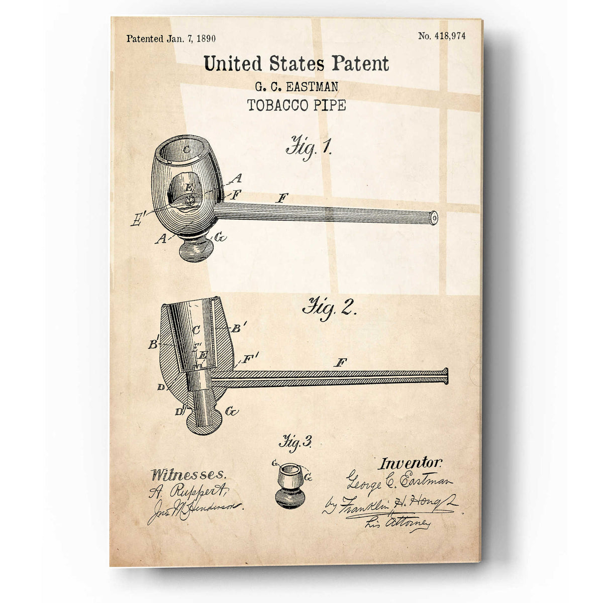 Epic Art 'Tobacco Pipe Blueprint Patent Parchment,' Acrylic Glass Wall Art