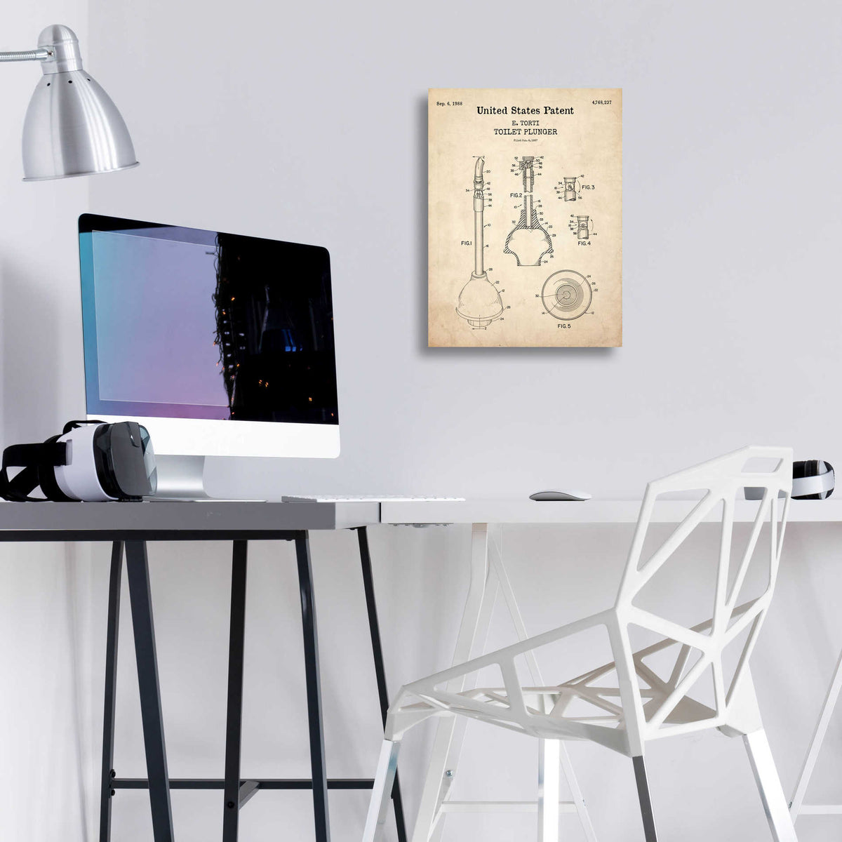 Epic Art 'Toilet Plunger Blueprint Patent Parchment,' Acrylic Glass Wall Art,12x16