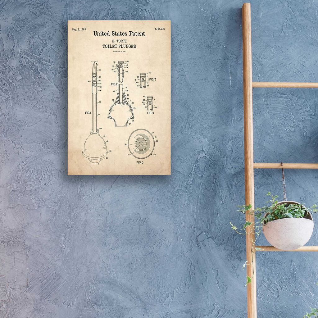 Epic Art 'Toilet Plunger Blueprint Patent Parchment,' Acrylic Glass Wall Art,16x24
