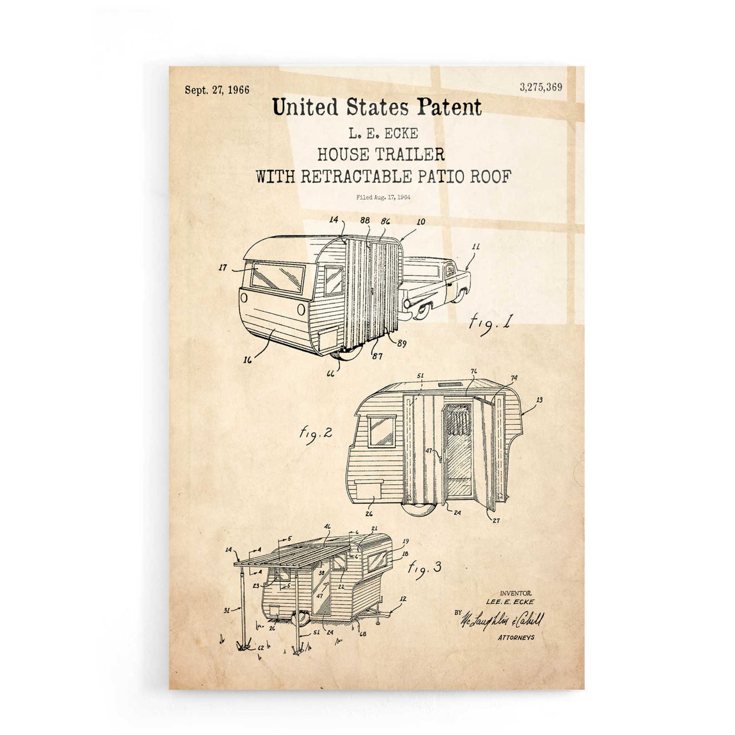 Epic Art 'Trailer Blueprint Patent Parchment,' Acrylic Glass Wall Art,16x24