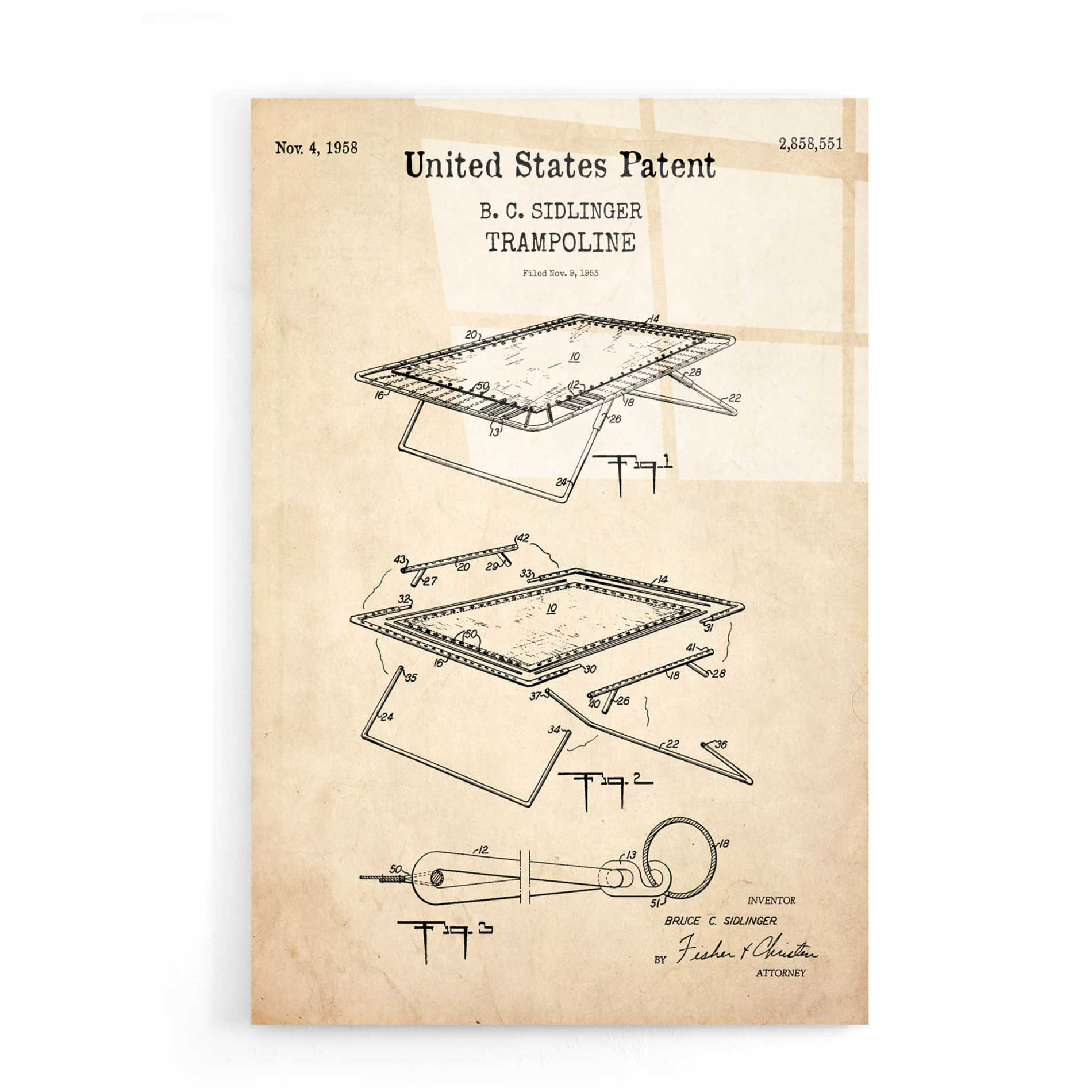 Epic Art 'Trampoline Blueprint Patent Parchment,' Acrylic Glass Wall Art,16x24