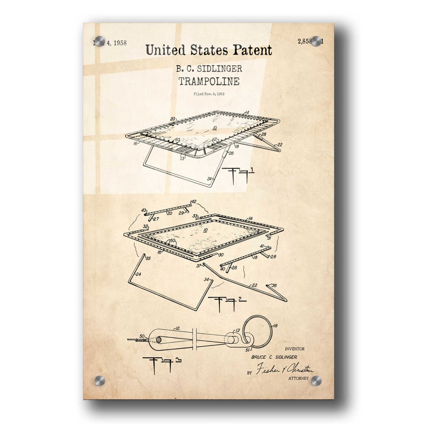 Epic Art 'Trampoline Blueprint Patent Parchment,' Acrylic Glass Wall Art,24x36