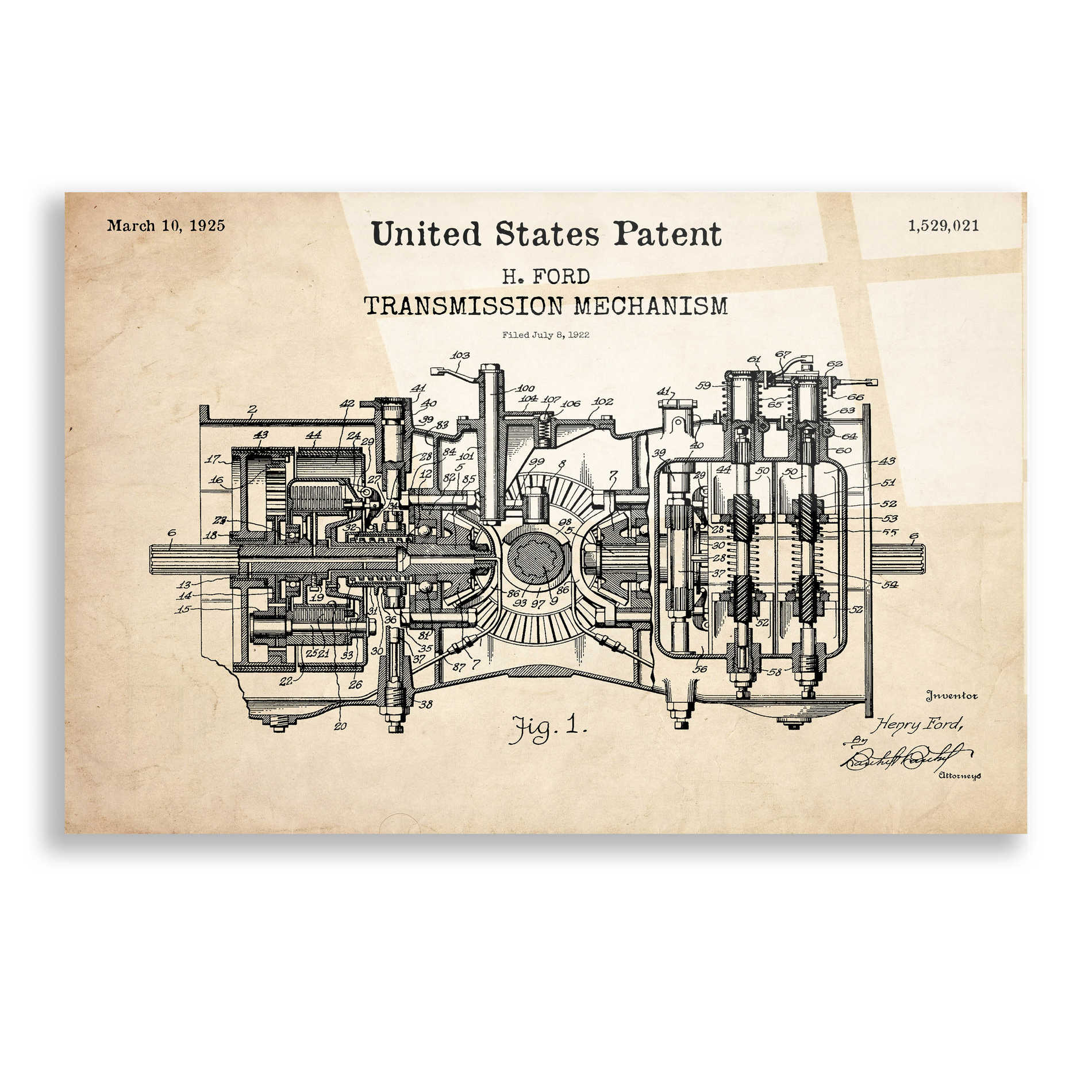 Epic Art 'Transmission Blueprint Patent Parchment,' Acrylic Glass Wall Art