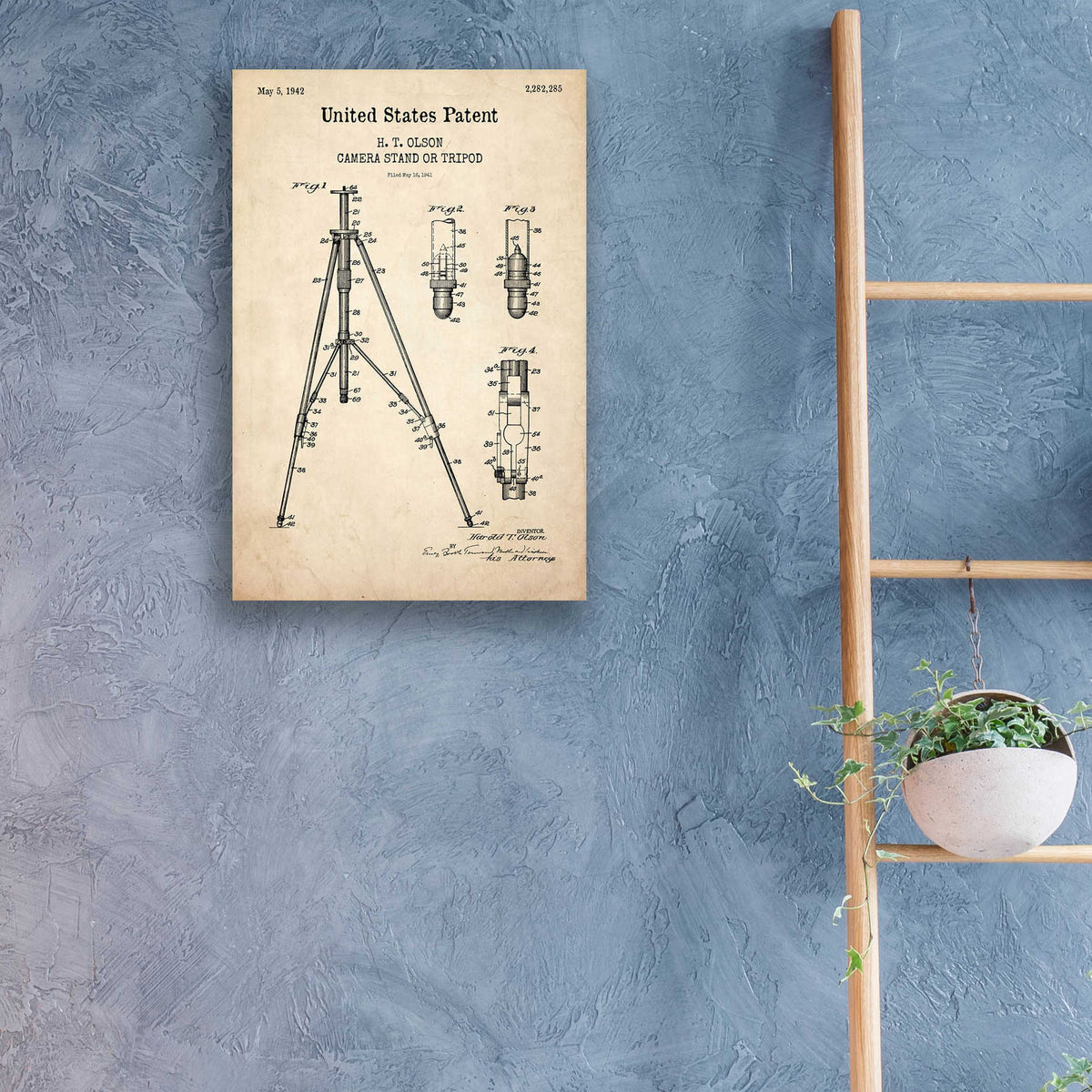 Epic Art 'Tripod Blueprint Patent Parchment,' Acrylic Glass Wall Art,16x24