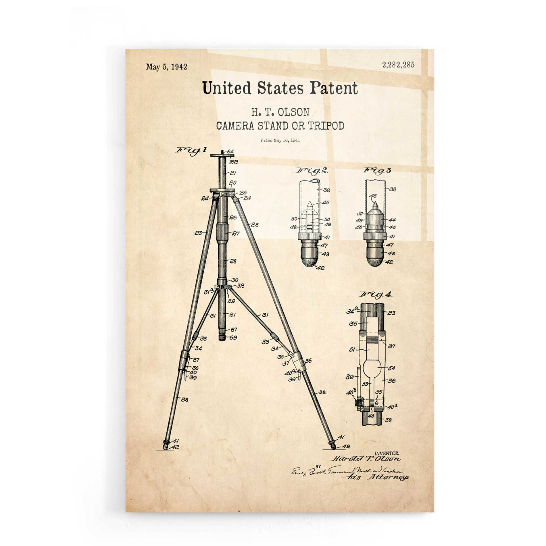 Epic Art 'Tripod Blueprint Patent Parchment,' Acrylic Glass Wall Art,16x24